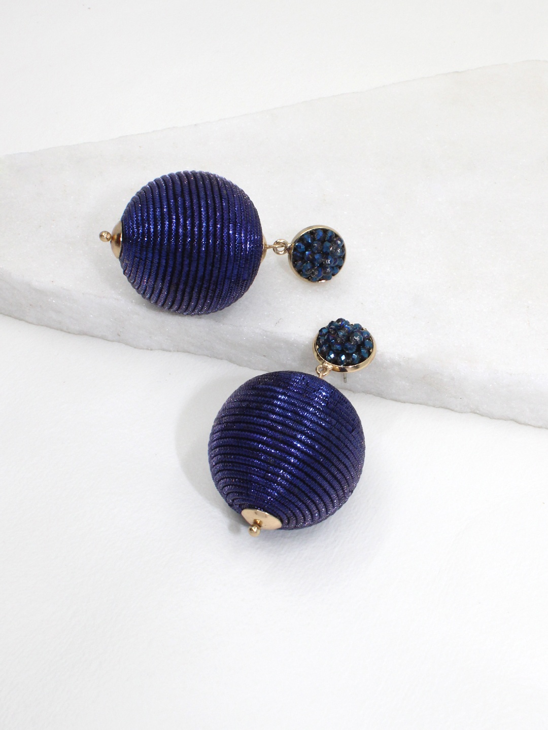 

Runway Ritual Navy Blue Gold-plated Geometric Drop Earrings