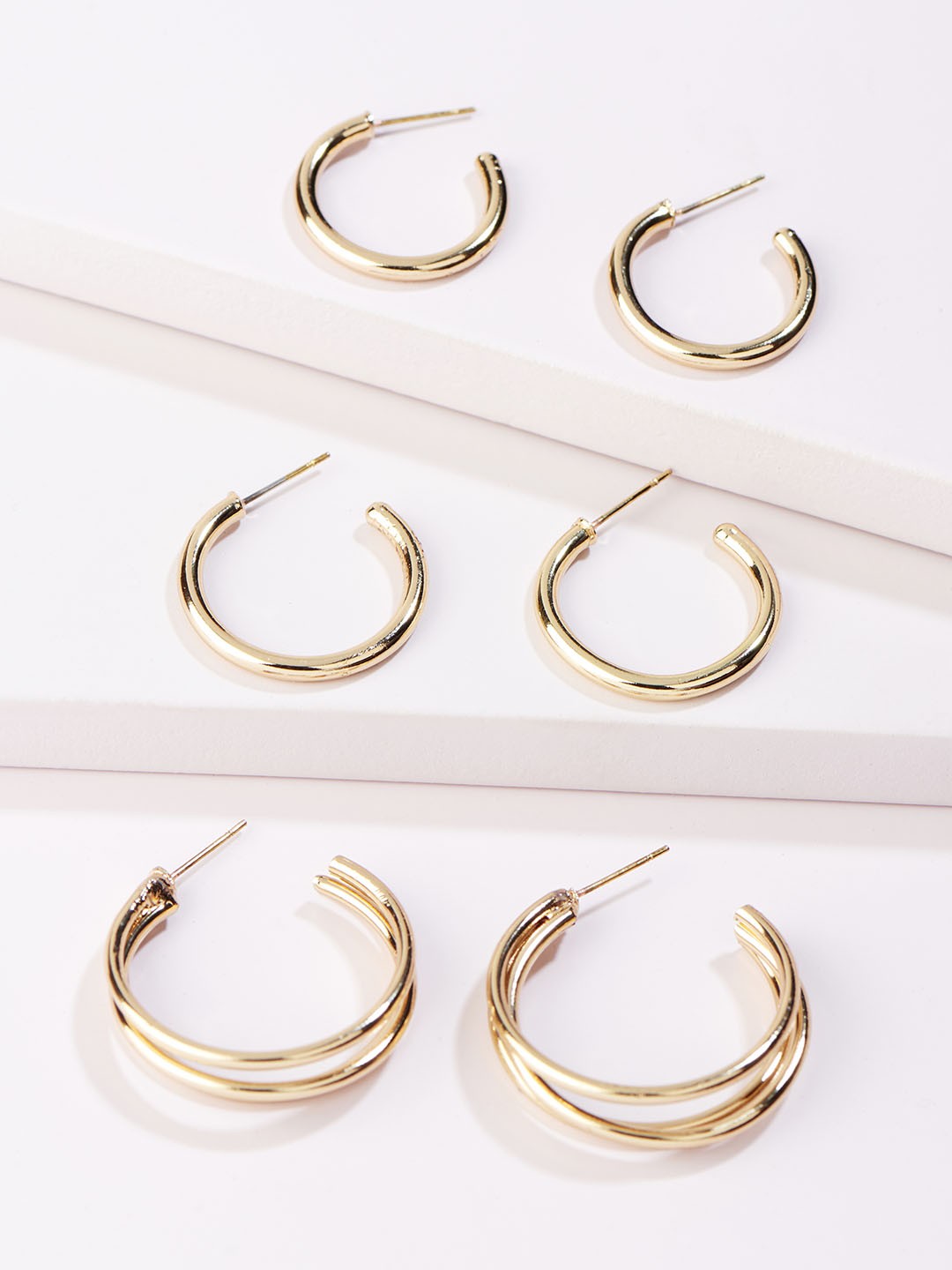 

Runway Ritual Pack of 3 Gold-Toned Contemporary Hoop Earrings