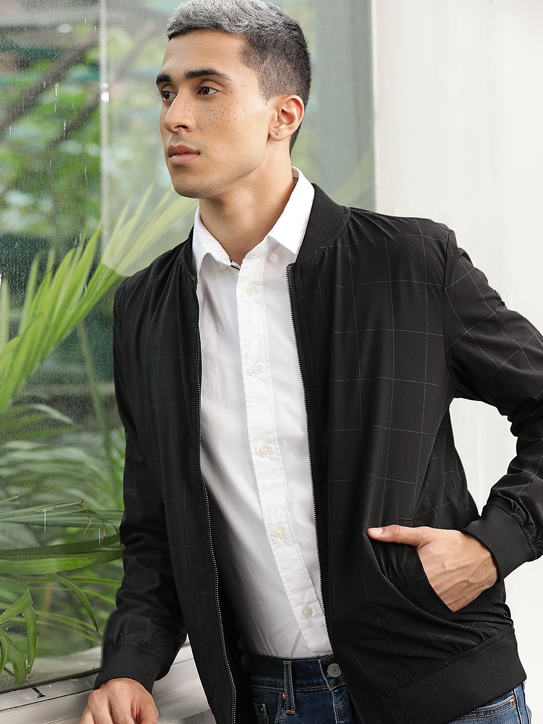 

U.S. Polo Assn. Men Black Checked Bomber Jacket