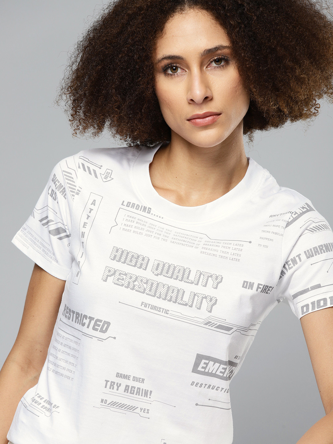 

Kook N Keech Women White Grey Typography Printed Pure Cotton T-shirt