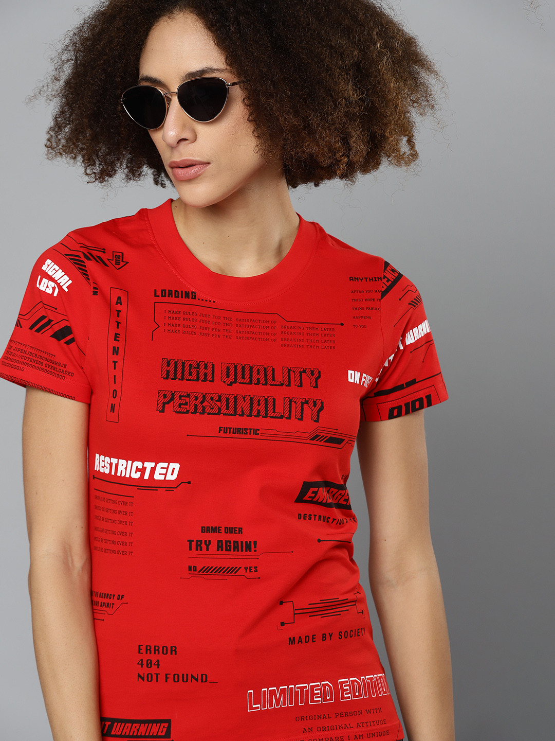 

Kook N Keech Women Red Black Typography Printed Pure Cotton T-shirt