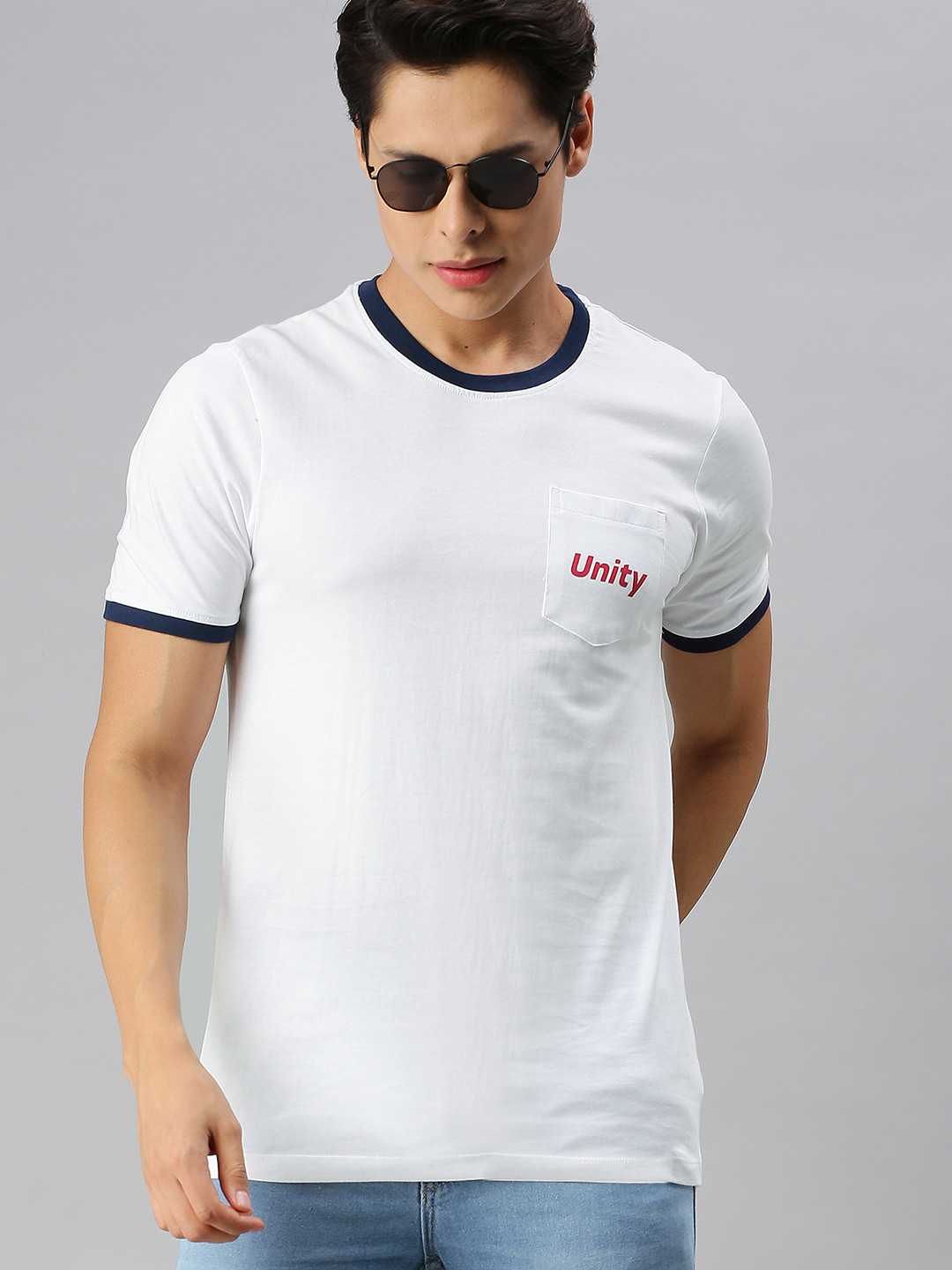 

Harvard Men White Navy Blue Printed Pure Cotton T-shirt