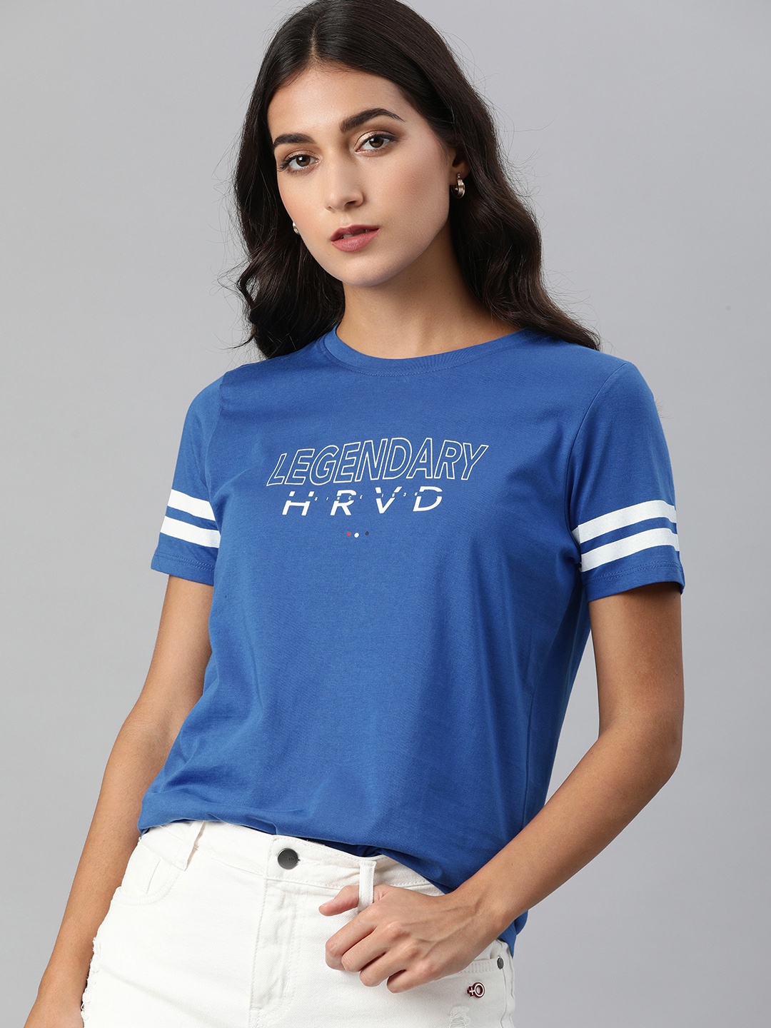 

Harvard Women Blue Typography Printed Pure Cotton T-shirt