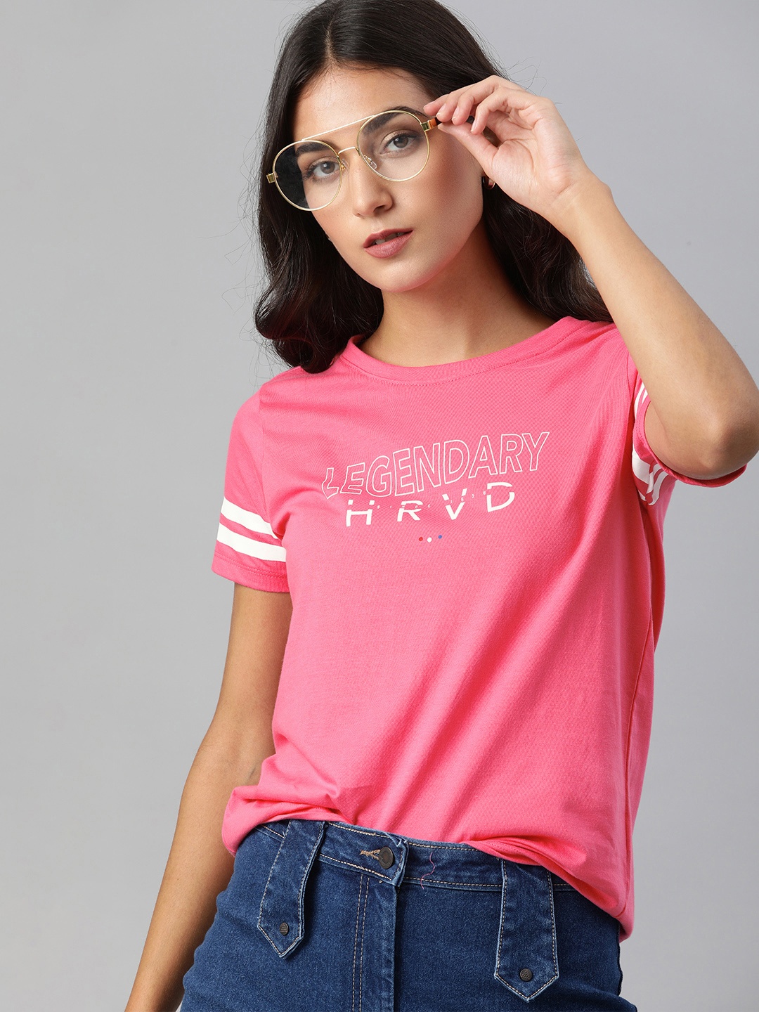 

Harvard Women Pink Typography Printed Pure Cotton T-shirt