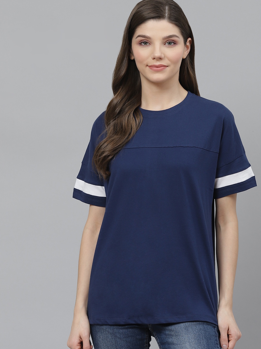 

Harvard Women Navy Blue Cotton Solid Round Neck T-shirt