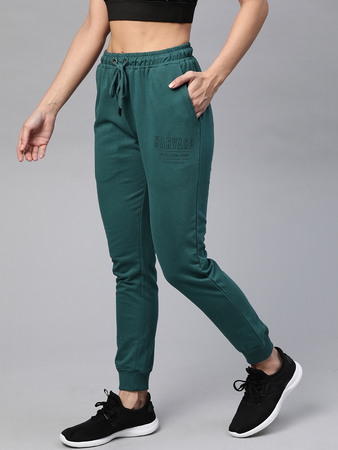 

Harvard Women Teal Green Pure Cotton Solid Joggers