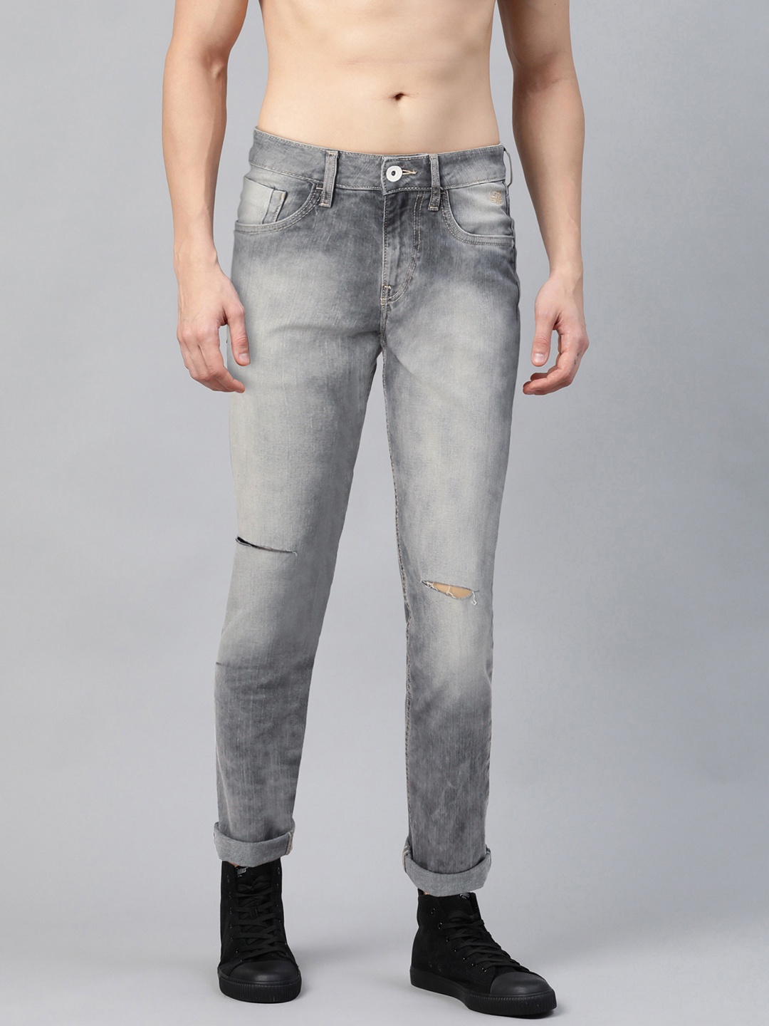 

Flying Machine Men Grey Jackson Skinny Fit Low-Rise Low Distress Stretchable Jeans