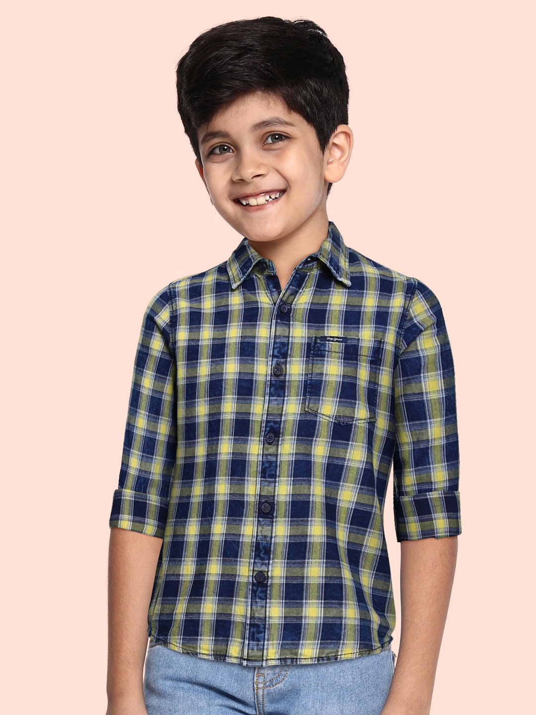 

Pepe Jeans Boys Gold-Toned Regular Fit Checked Casual Shirt