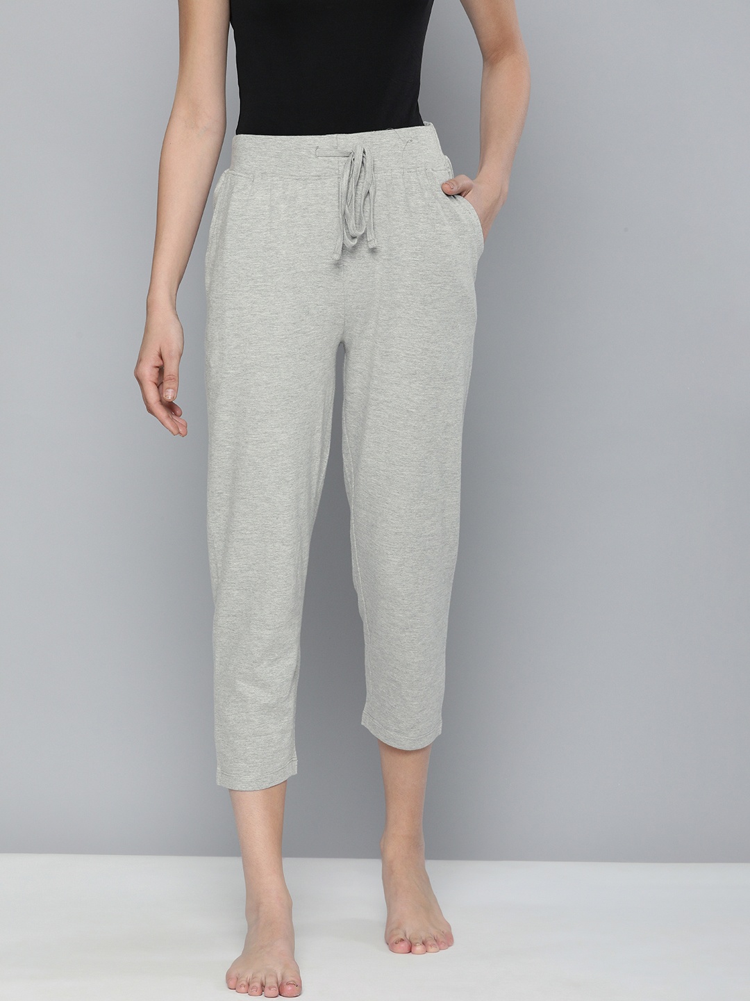 

HERE&NOW Woman's Grey Melange Solid Lounge Pants