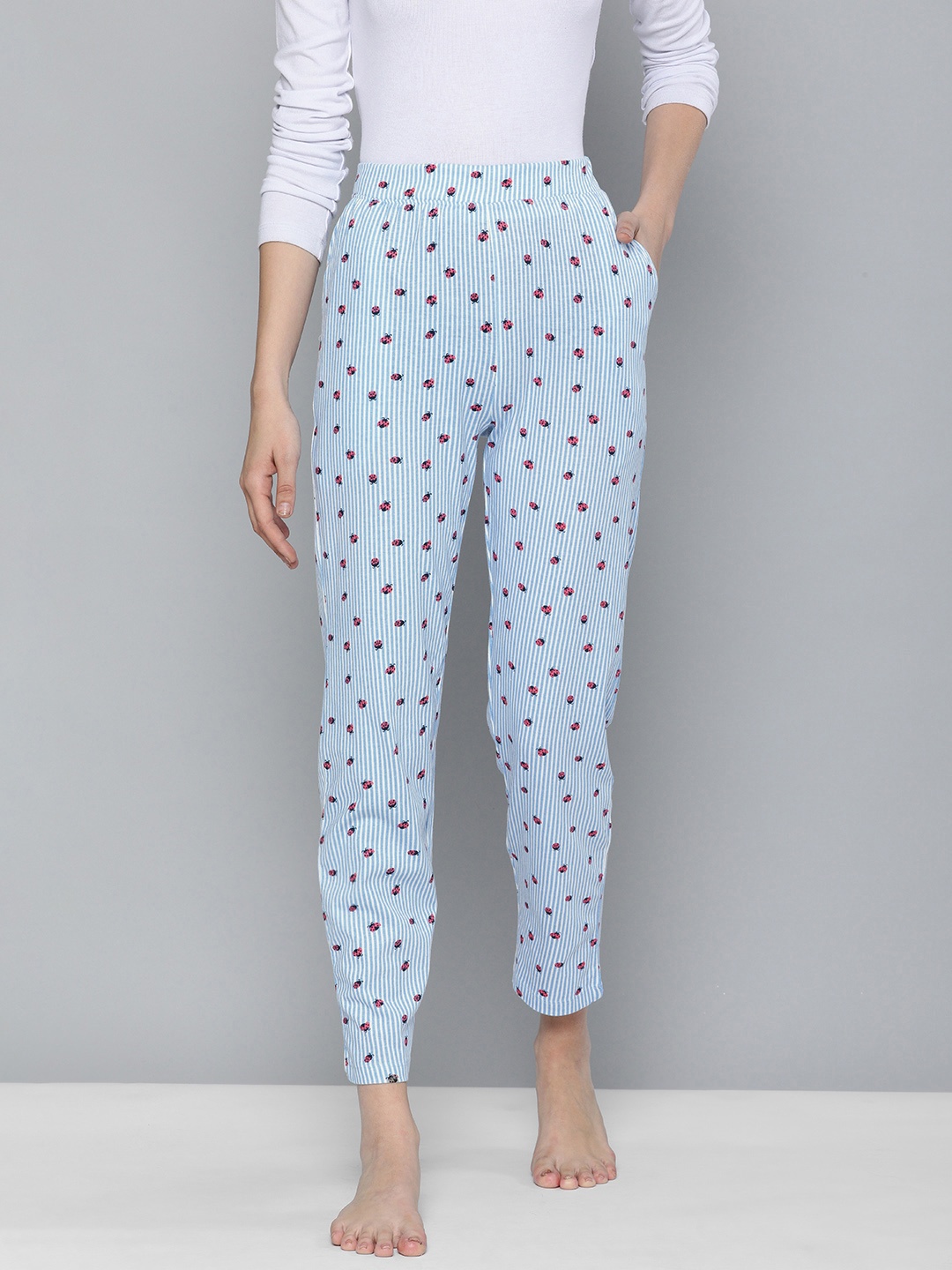 

HERE&NOW Woman's Blue and White Striped Lounge Pants