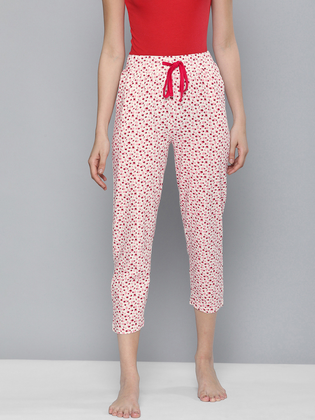 

HERE&NOW Woman's White and Red Printed Lounge Pants