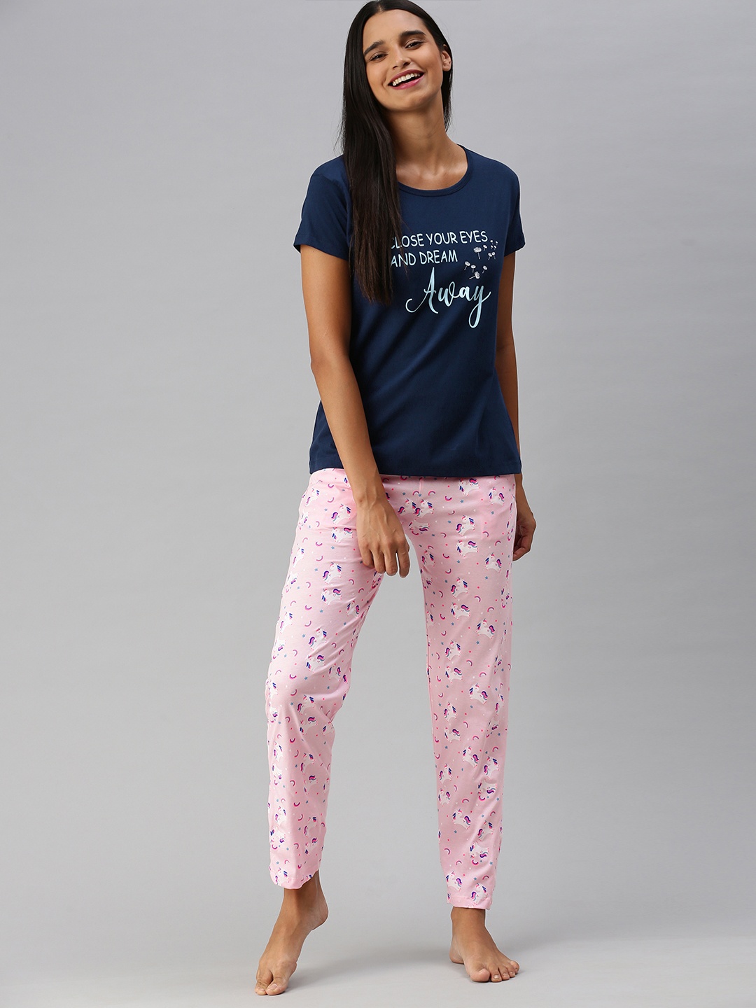 

HERE&NOW Women Blue & Pink Printed Night suit