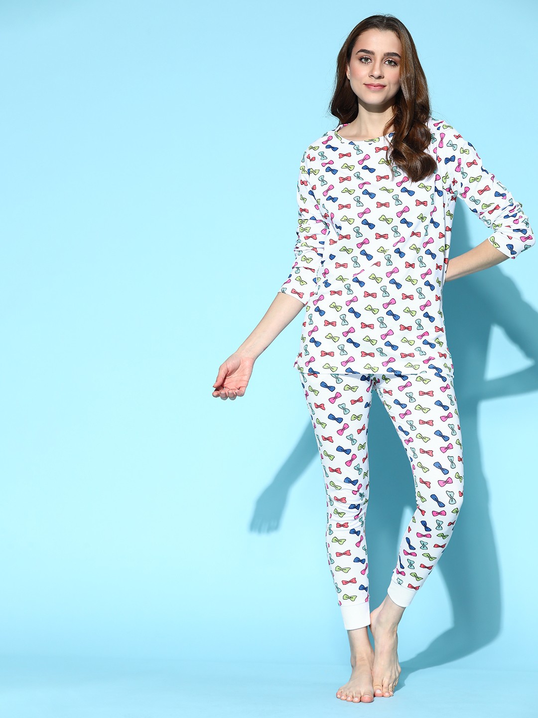 

HERE&NOW Women Classic White Conversational Printed Night Suit
