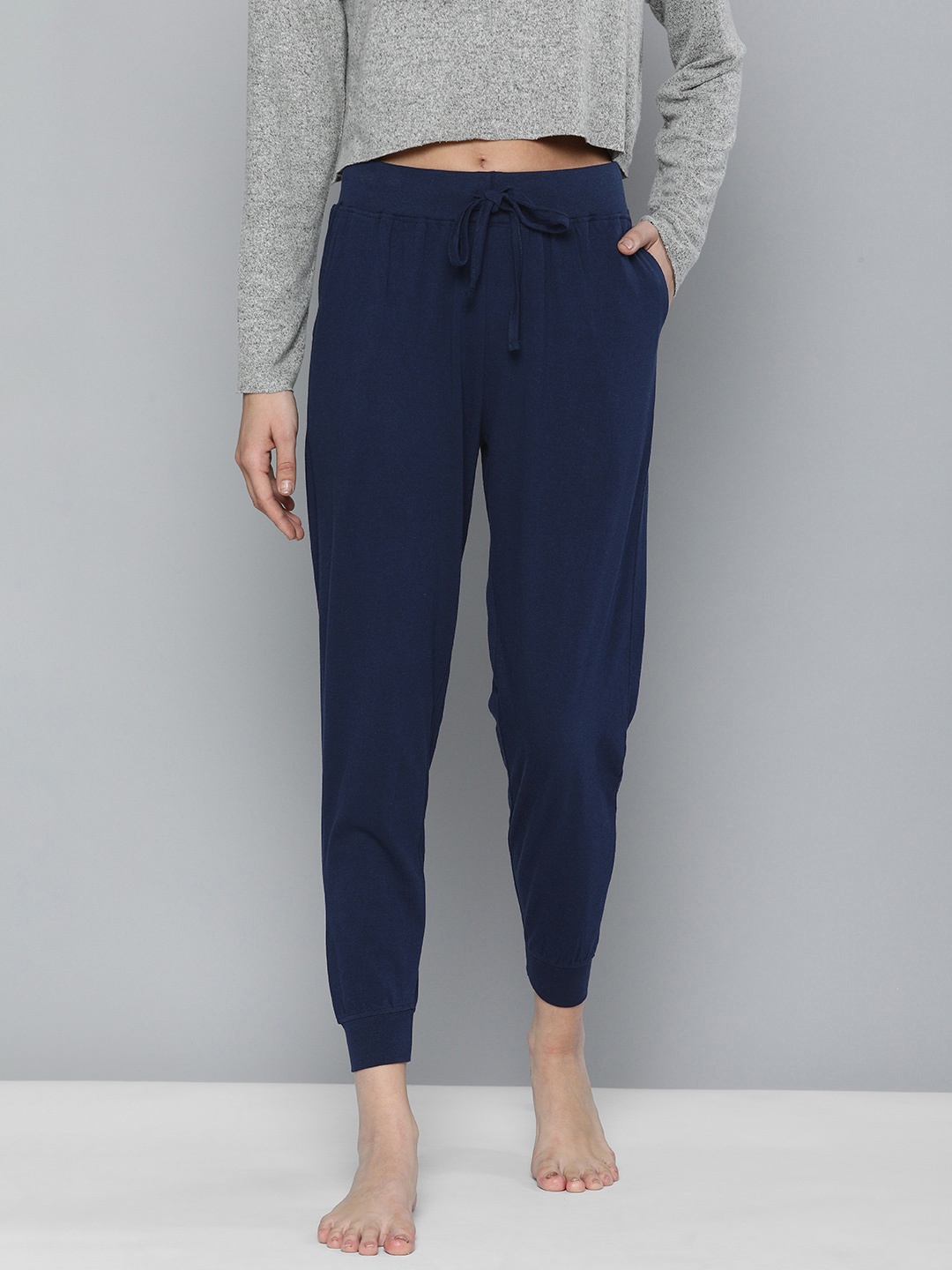 

HERE&NOW Woman's Navy Blue Solid Lounge Pants