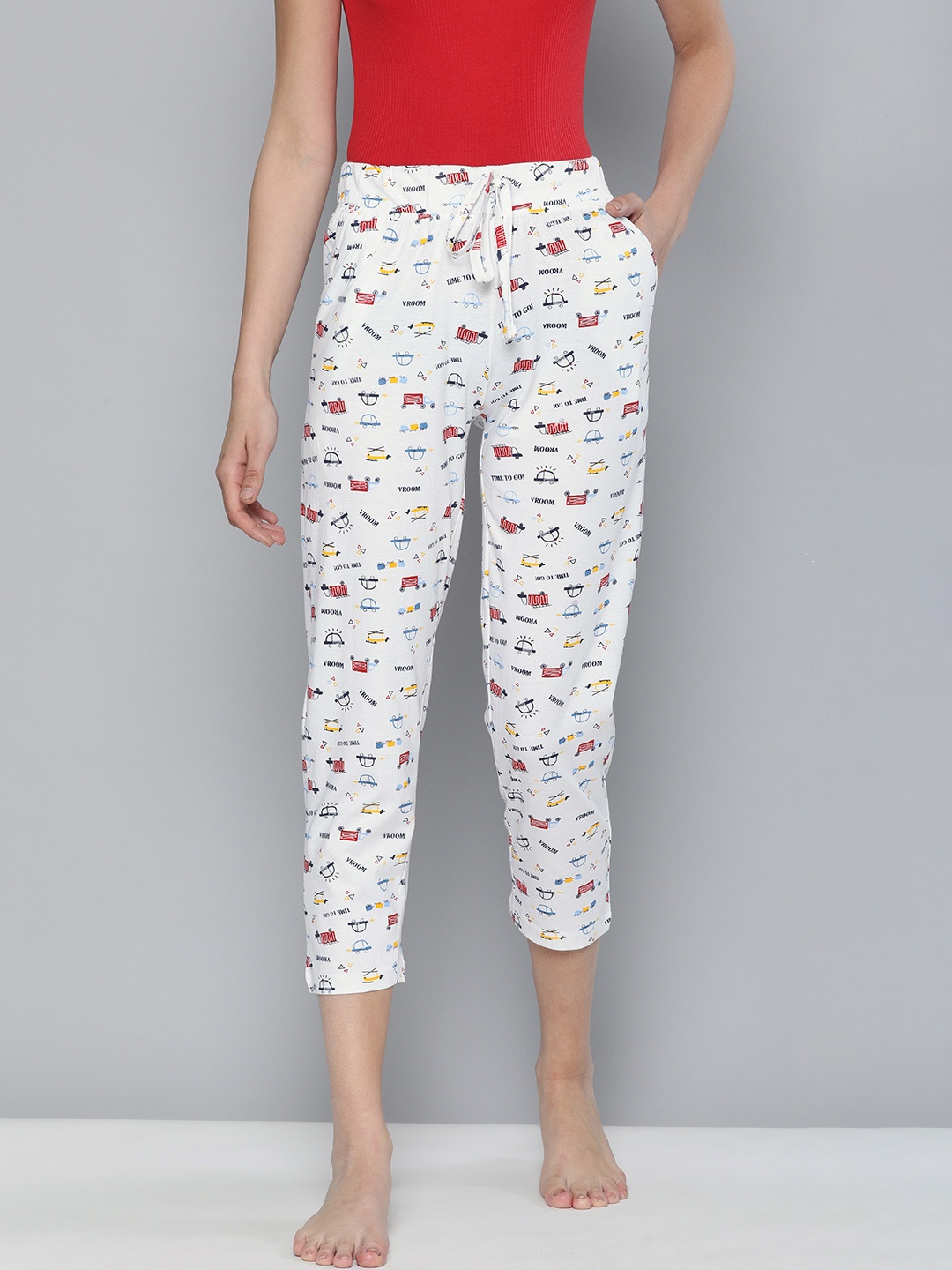 

HERE&NOW Woman's White and Multi-Colored Printed Lounge Pants
