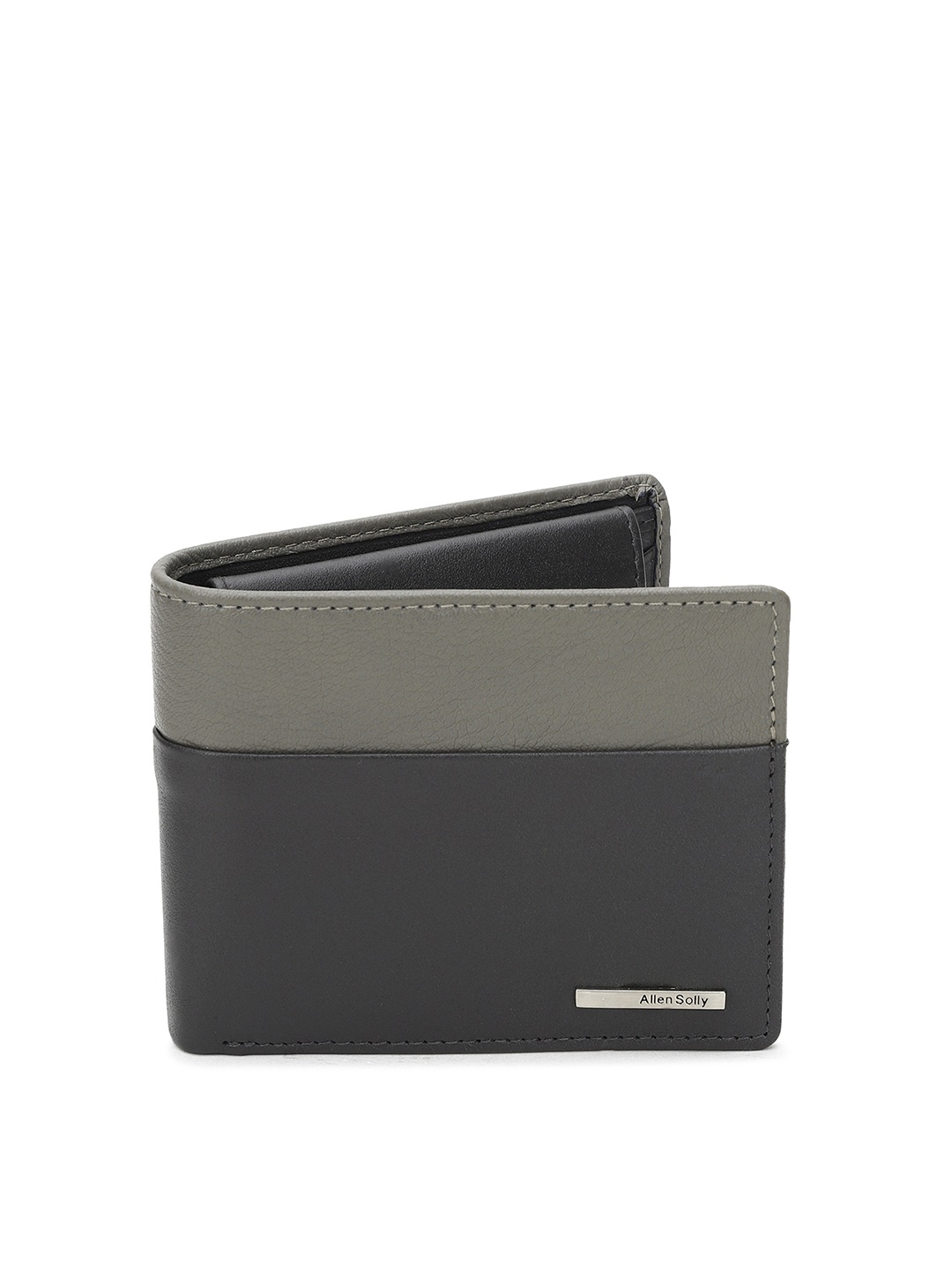 

Allen Solly Men Grey Colourblocked Leather Two Fold Lather Wallet