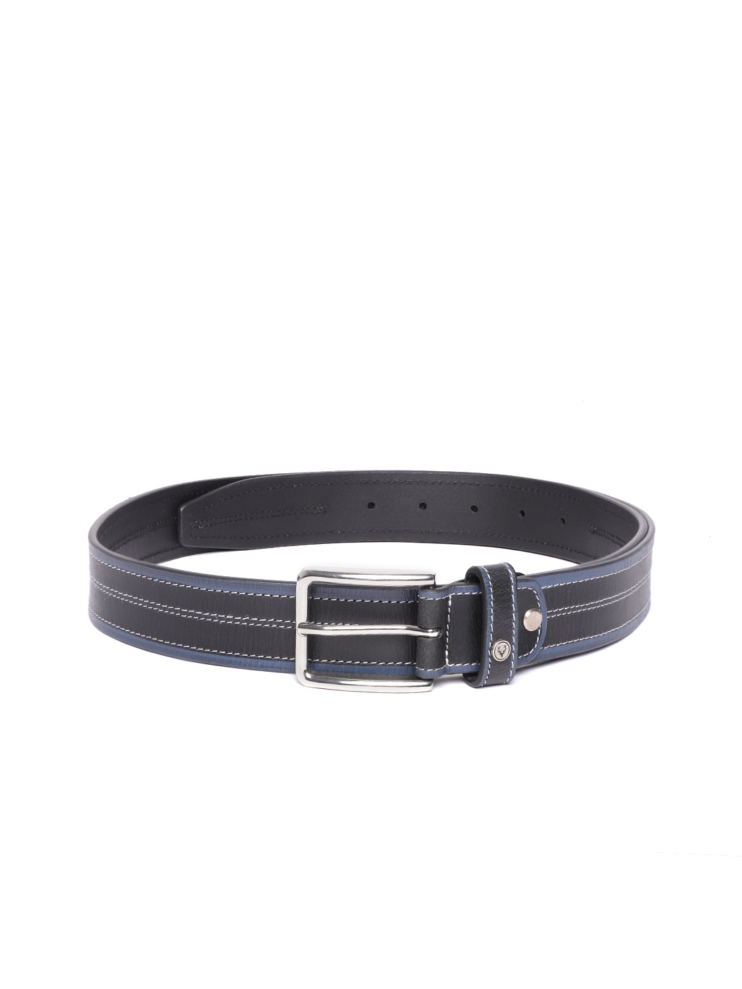

Allen Solly Men Black & Blue Striped Leather Belt