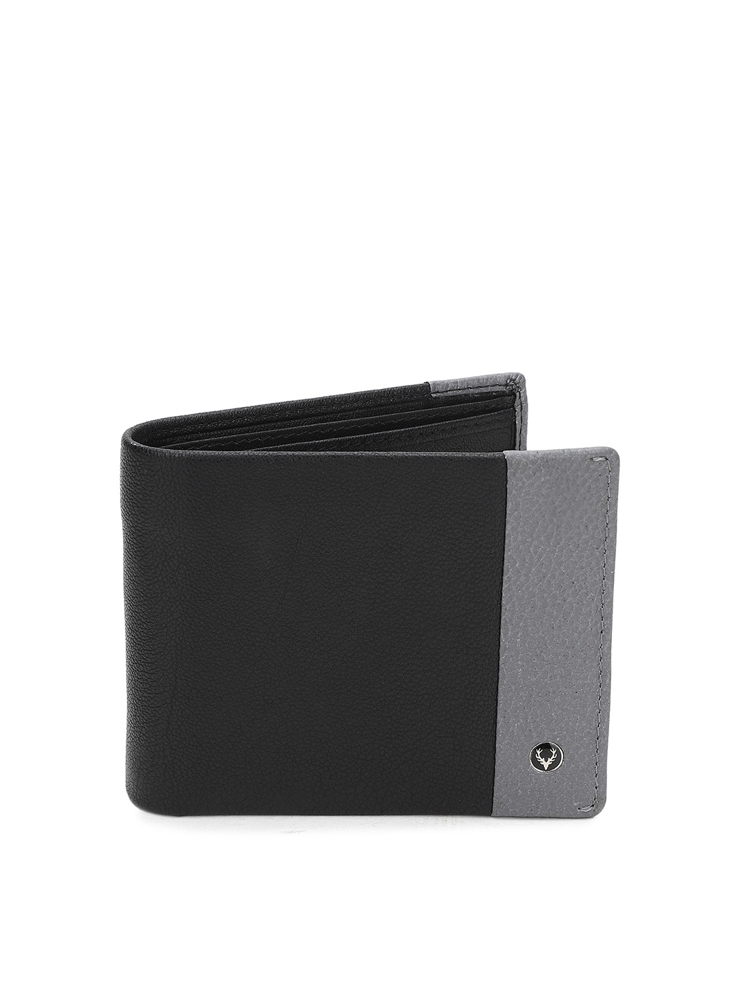 

Allen Solly Men Black & Grey Colourblocked Two Fold Leather Wallet