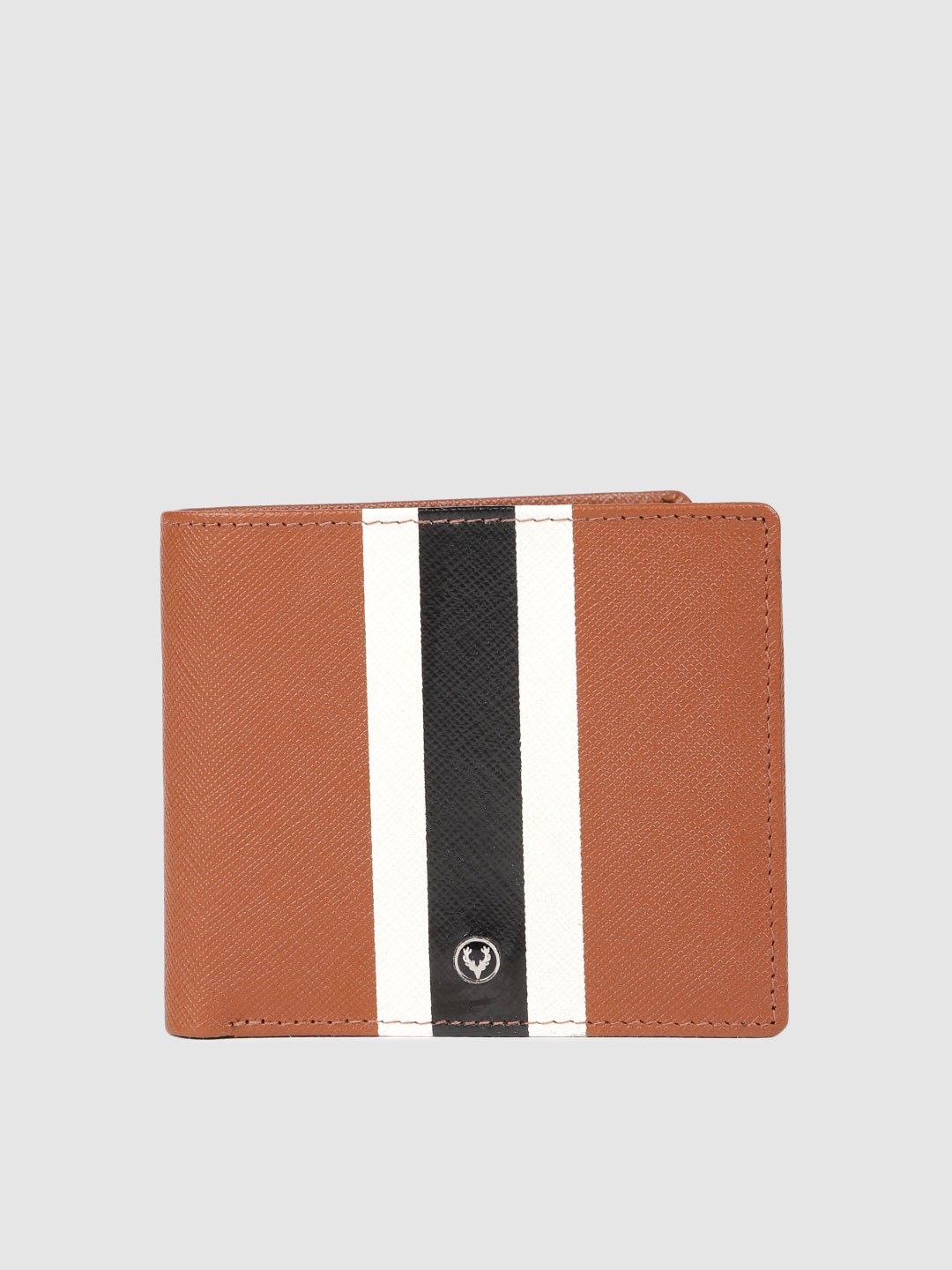 

Allen Solly Men Tan Brown & Black Striped Leather Two Fold Wallet