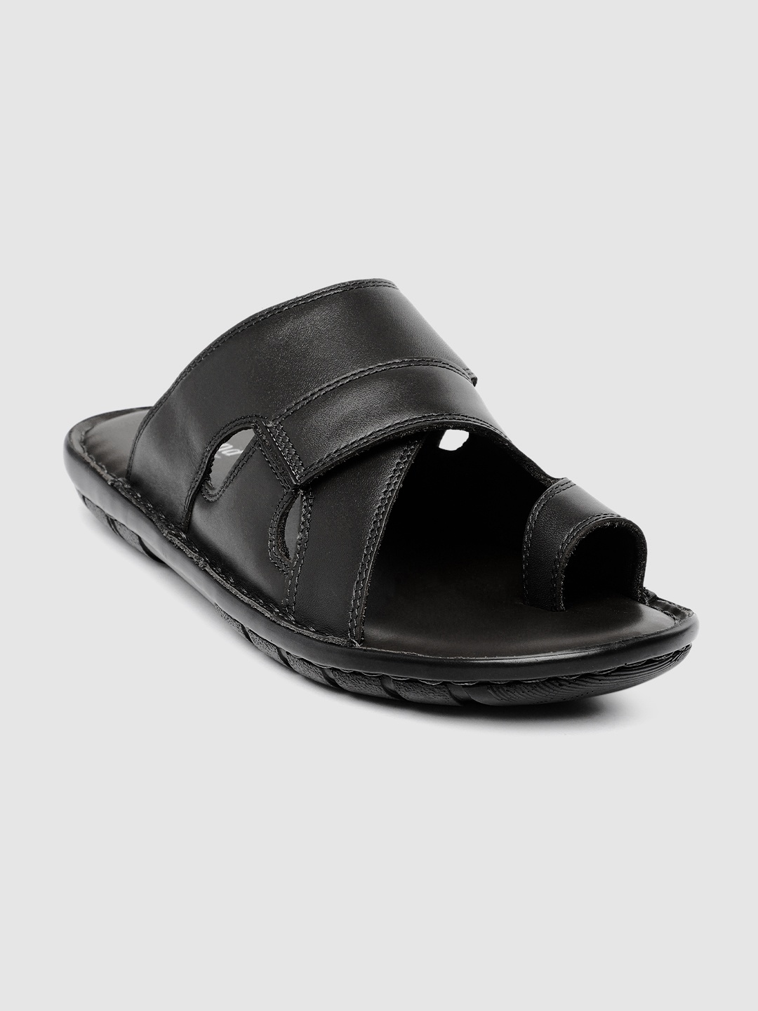 

Ventoland Men Black Solid Leather Comfort Sandals