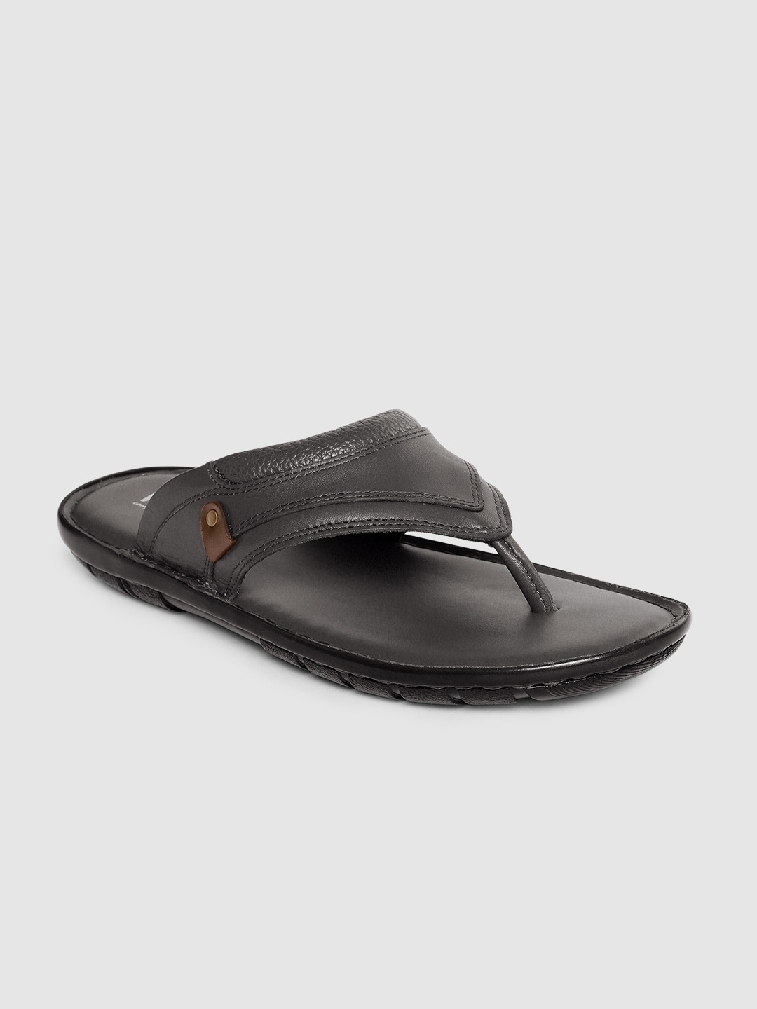

Ventoland Men Black Solid Leather Comfort Sandals