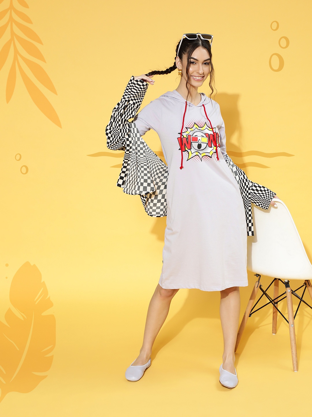 

Clovia Grey Printed Hooded Nightdress