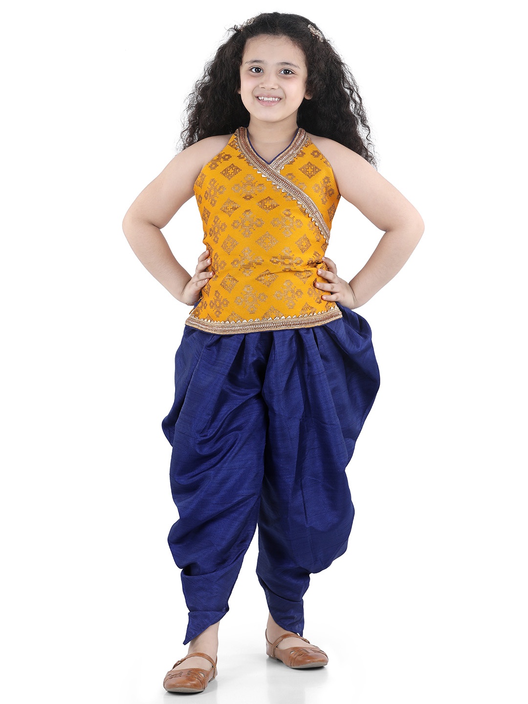 

ADIVA Girls Yellow Woven Design Kurta with Dhoti Pants & Dupatta