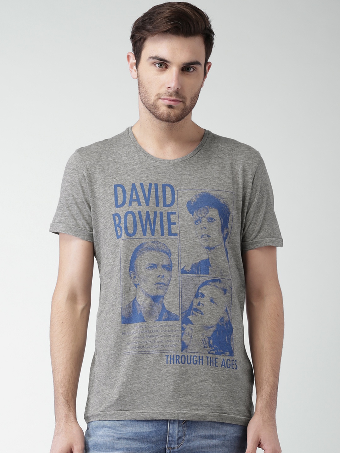 

SELECTED Grey Melange David Bowie Print T-shirt