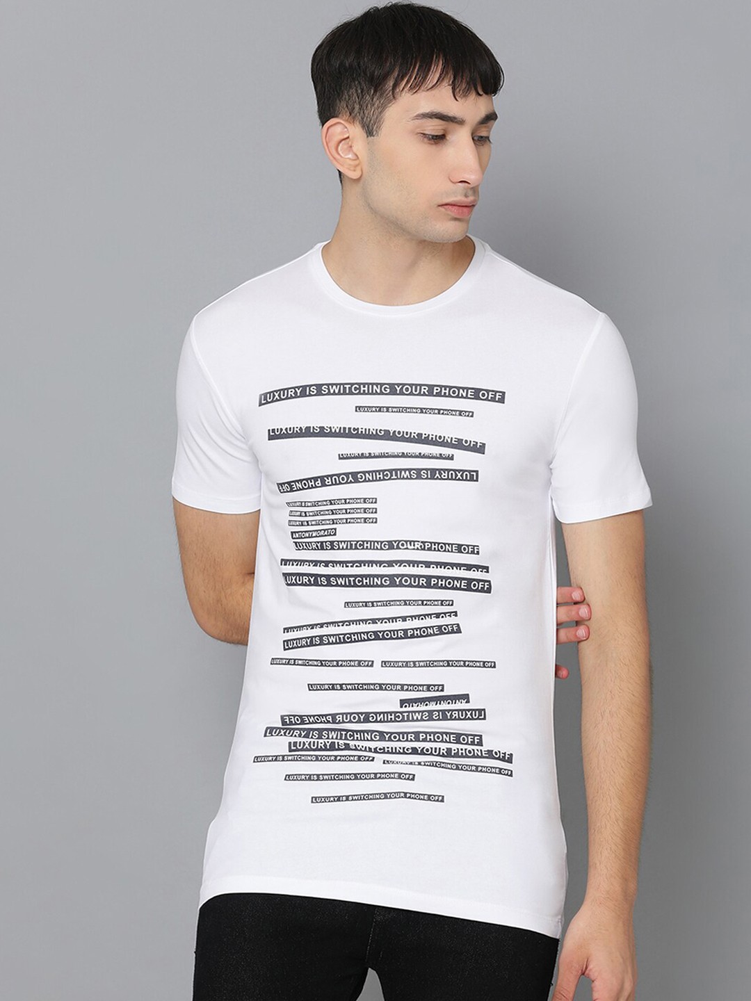 

Antony Morato Men White Printed Round Neck T-shirt