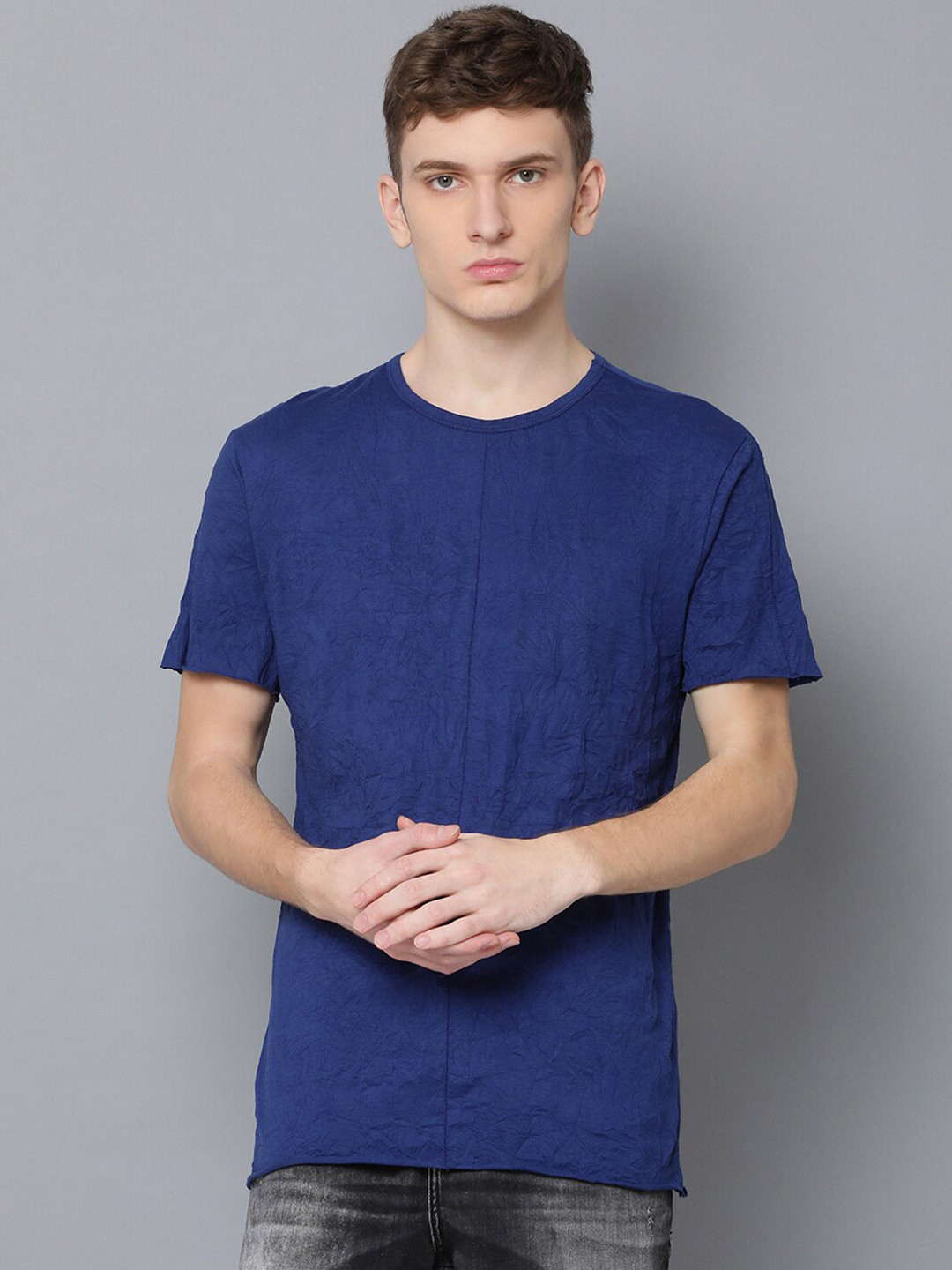 

Antony Morato Men Navy Blue Solid Round Neck T-shirt