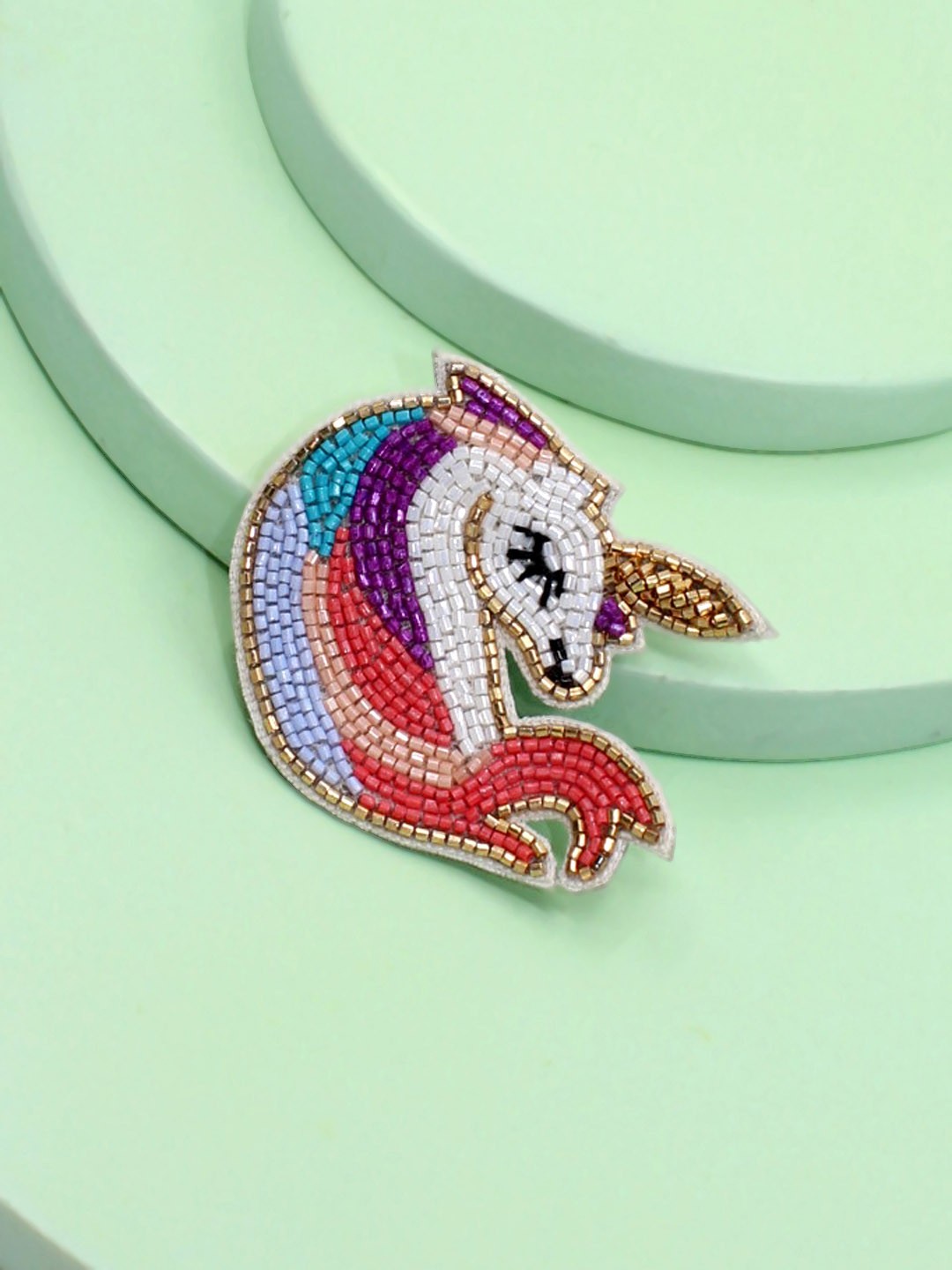 Runway Ritual Girls White & Pink Embellished Unicorn Design Leather Brooch