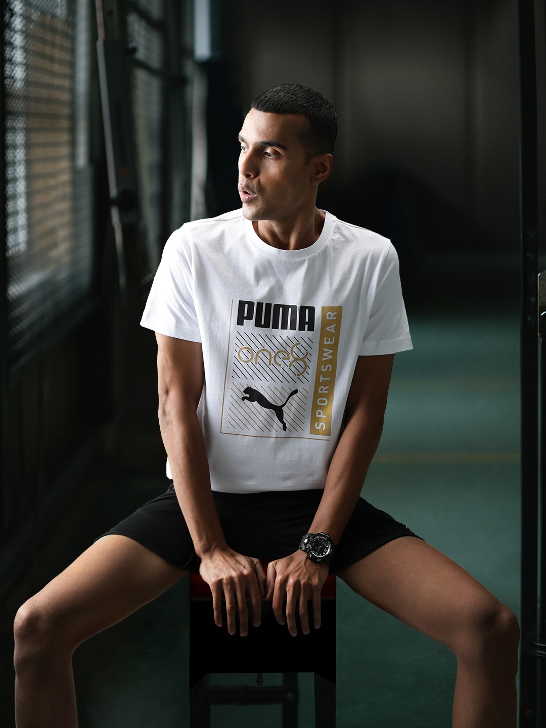 

one8 x PUMA Men White Printed Round Neck Slim Fit T-shirt