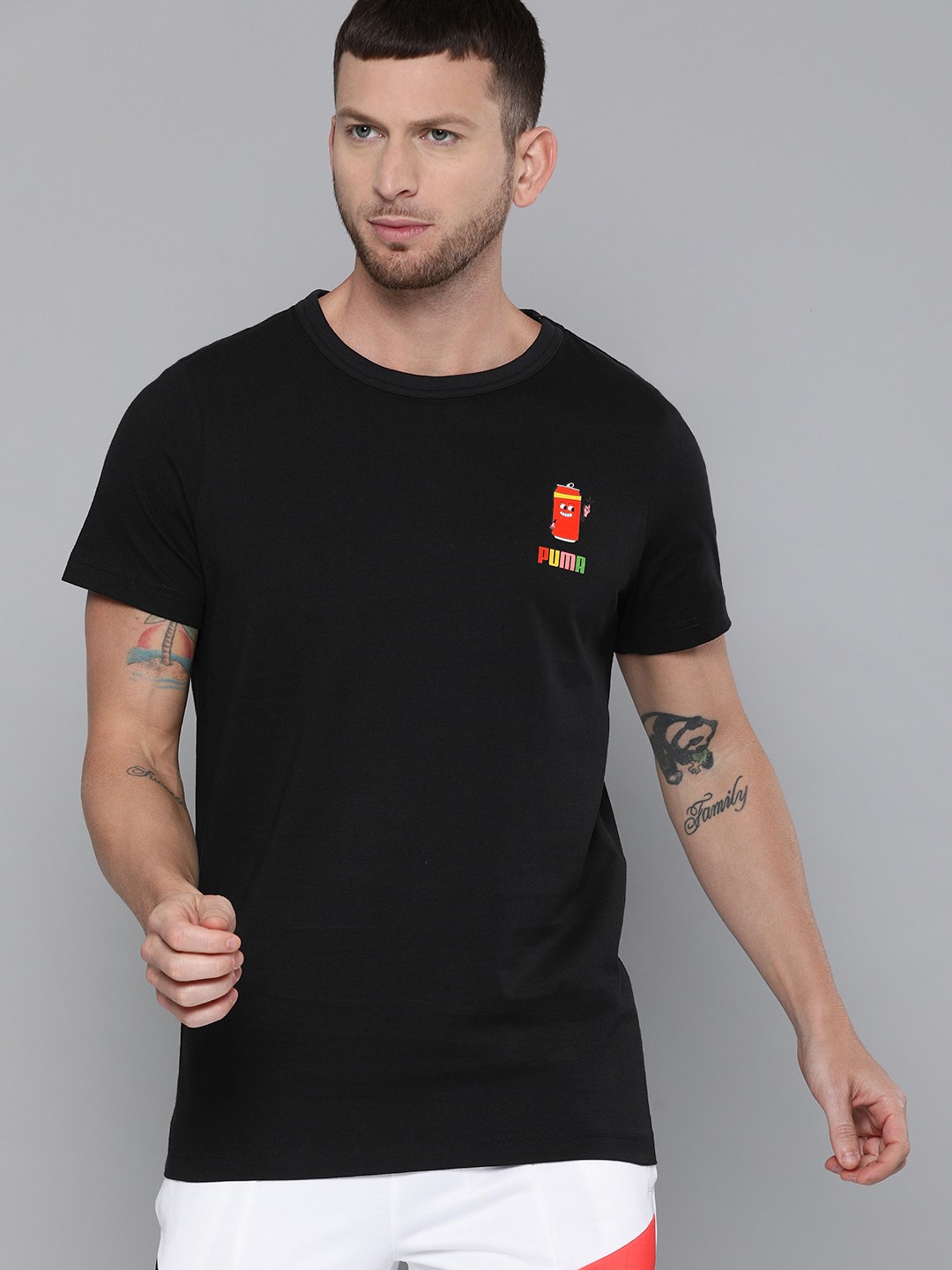 

Puma Men Black Downtown Graphic Printed Round Neck Pure Cotton T-shirt