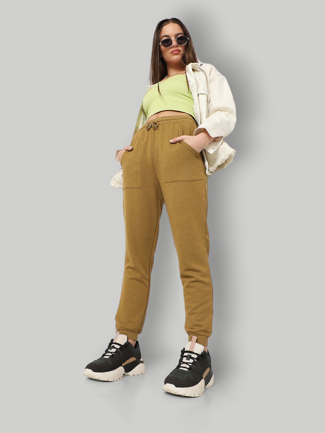 

ONLY Women Khaki-Coloured Solid Joggers