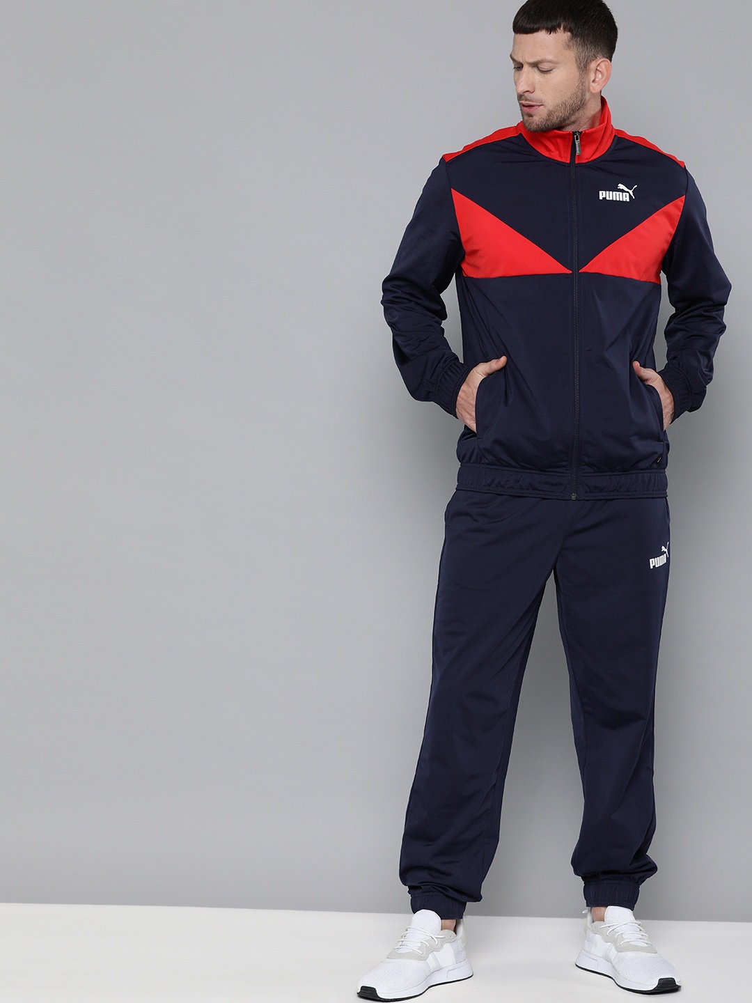 

Puma Men Navy Blue & Red Colourblocked Classic Tricot Track Suit