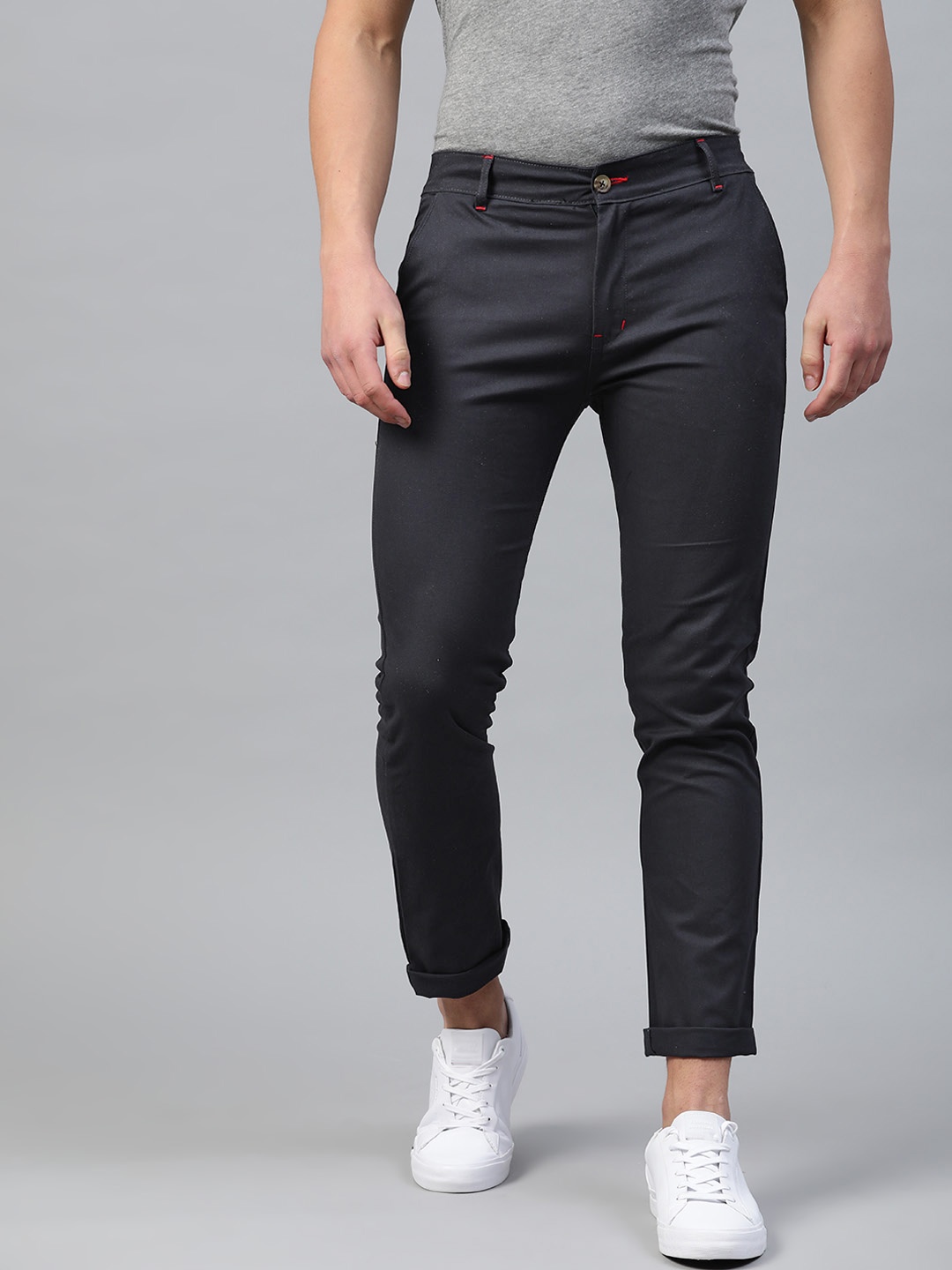 

Hubberholme Men Navy Blue Cotton Slim Fit Solid Chinos