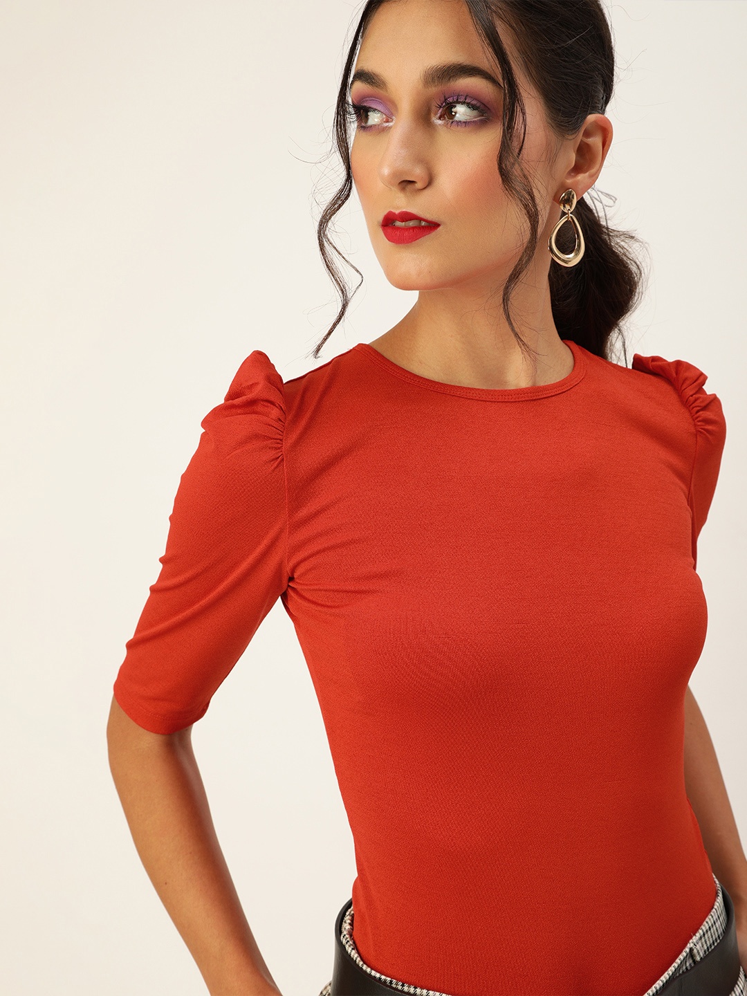 

Veni Vidi Vici Vivacious Red Power Shoulders Top