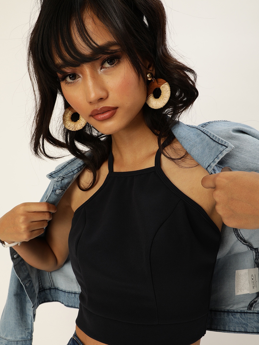 

Veni Vidi Vici Navy Blue Tie-Up Crop Top