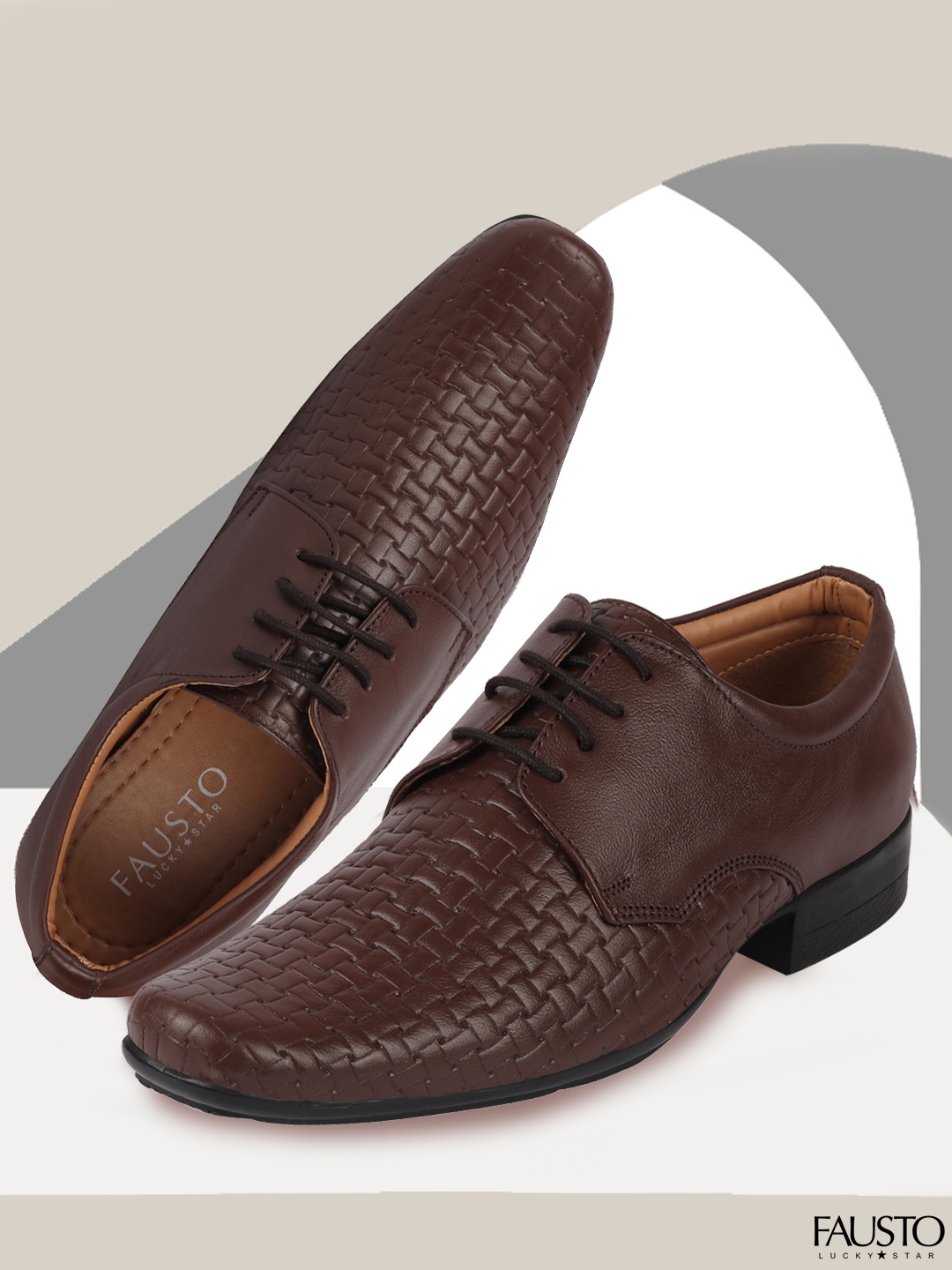 

FAUSTO Men Brown Textured Leather Formal Derbys