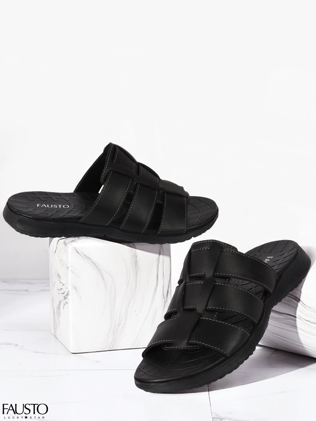 

FAUSTO Men Black Comfort Sandals