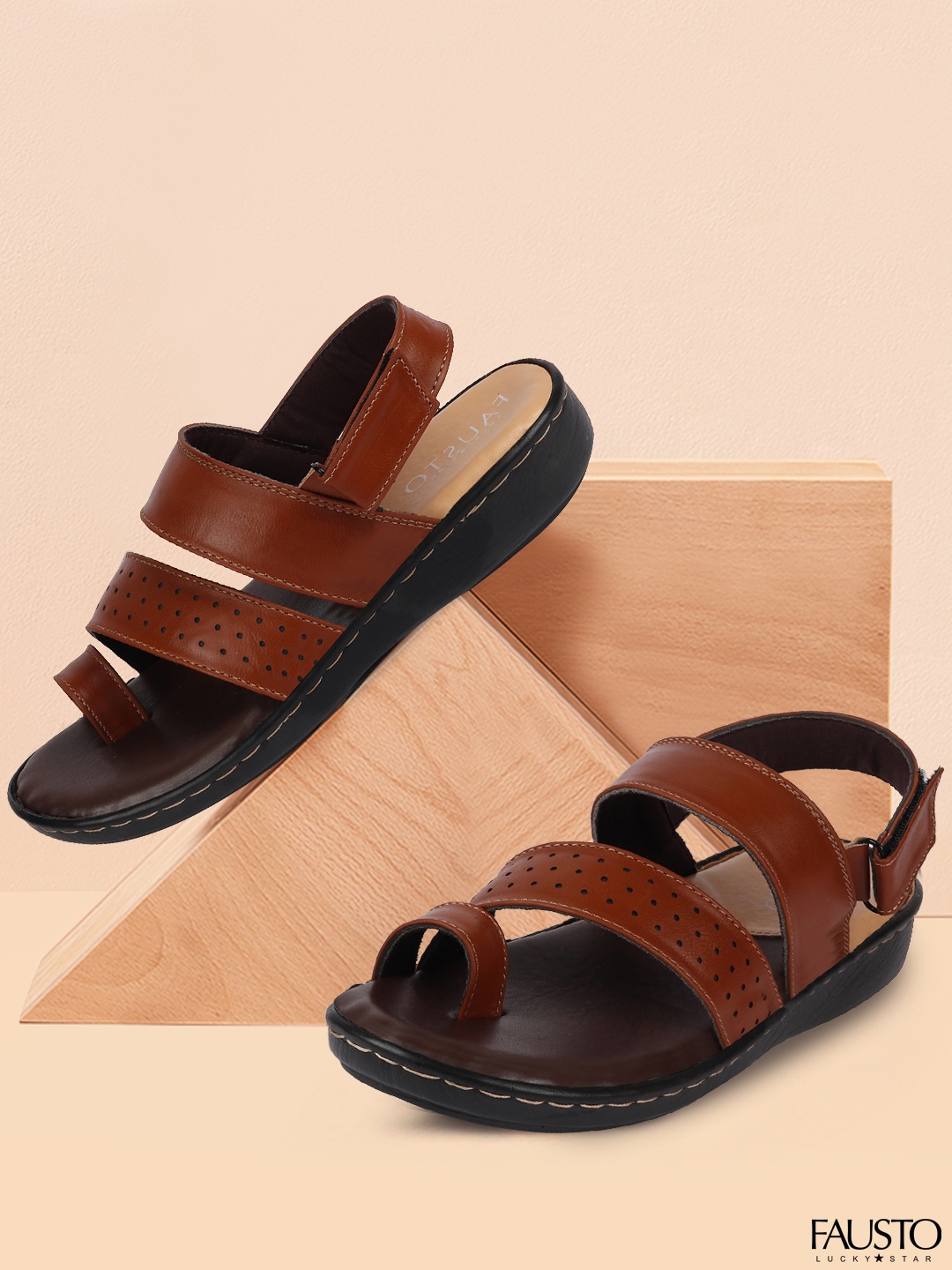 

FAUSTO Men Tan Brown Comfort Sandals