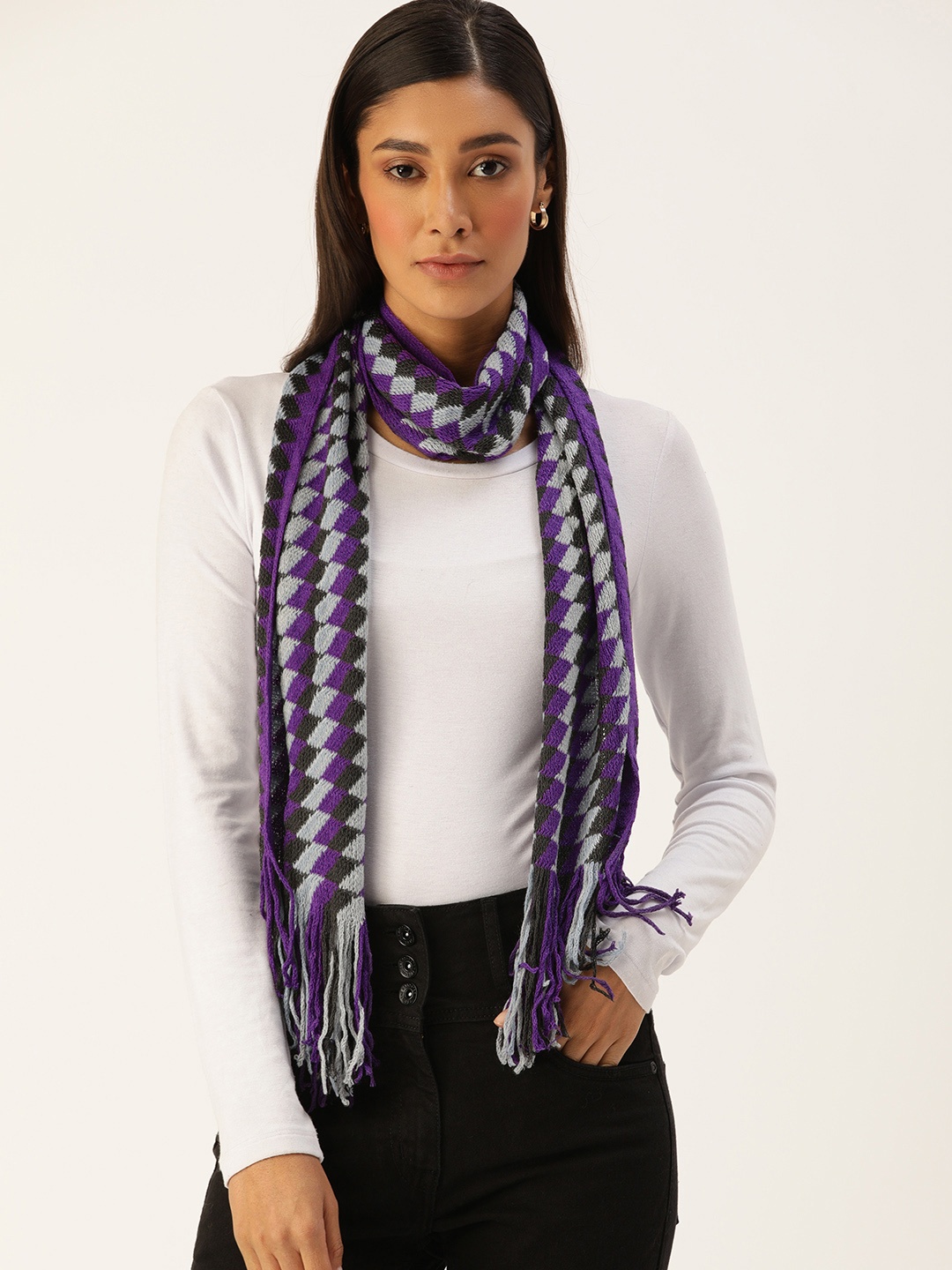 

Ayesha Women Purple & Black Knitted Acrylic Muffler