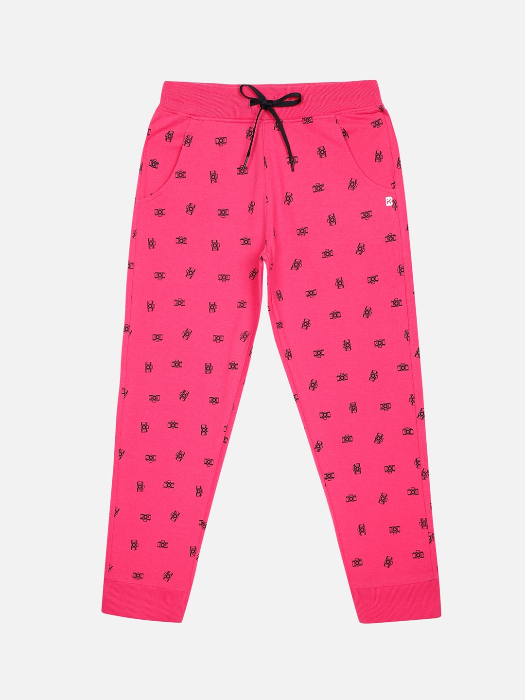 

PROTEENS Girls Fuchsia Pink & Black Printed Antiviral & Antibacterial Straight-Fit Joggers