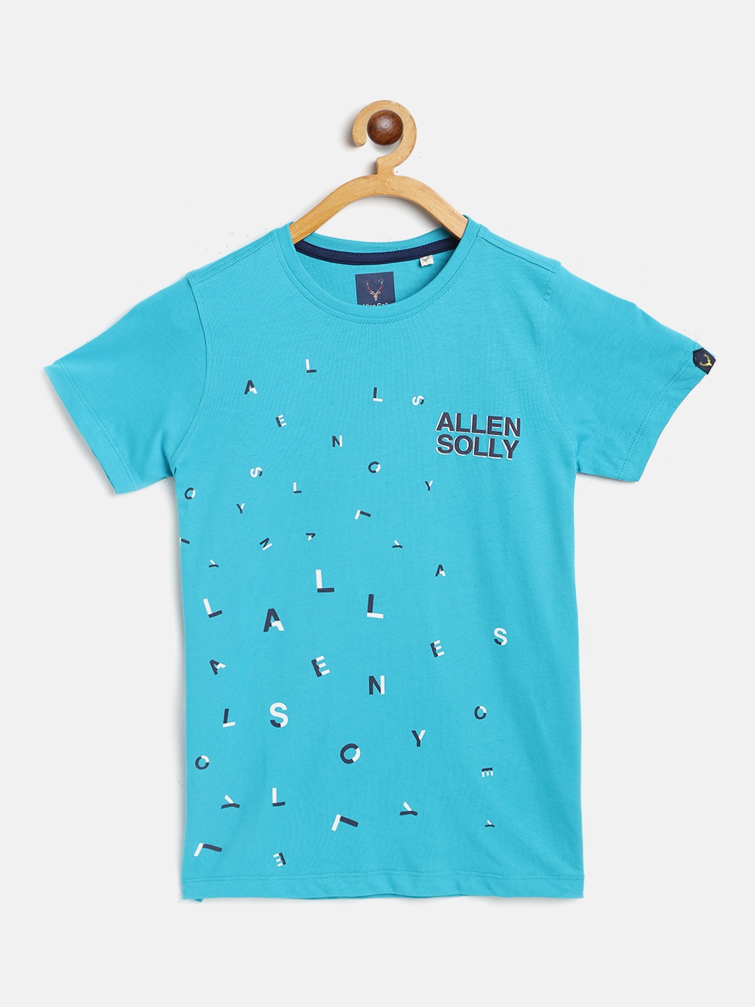 

Allen Solly Junior Boys Blue & White Cotton Printed Round Neck T-shirt
