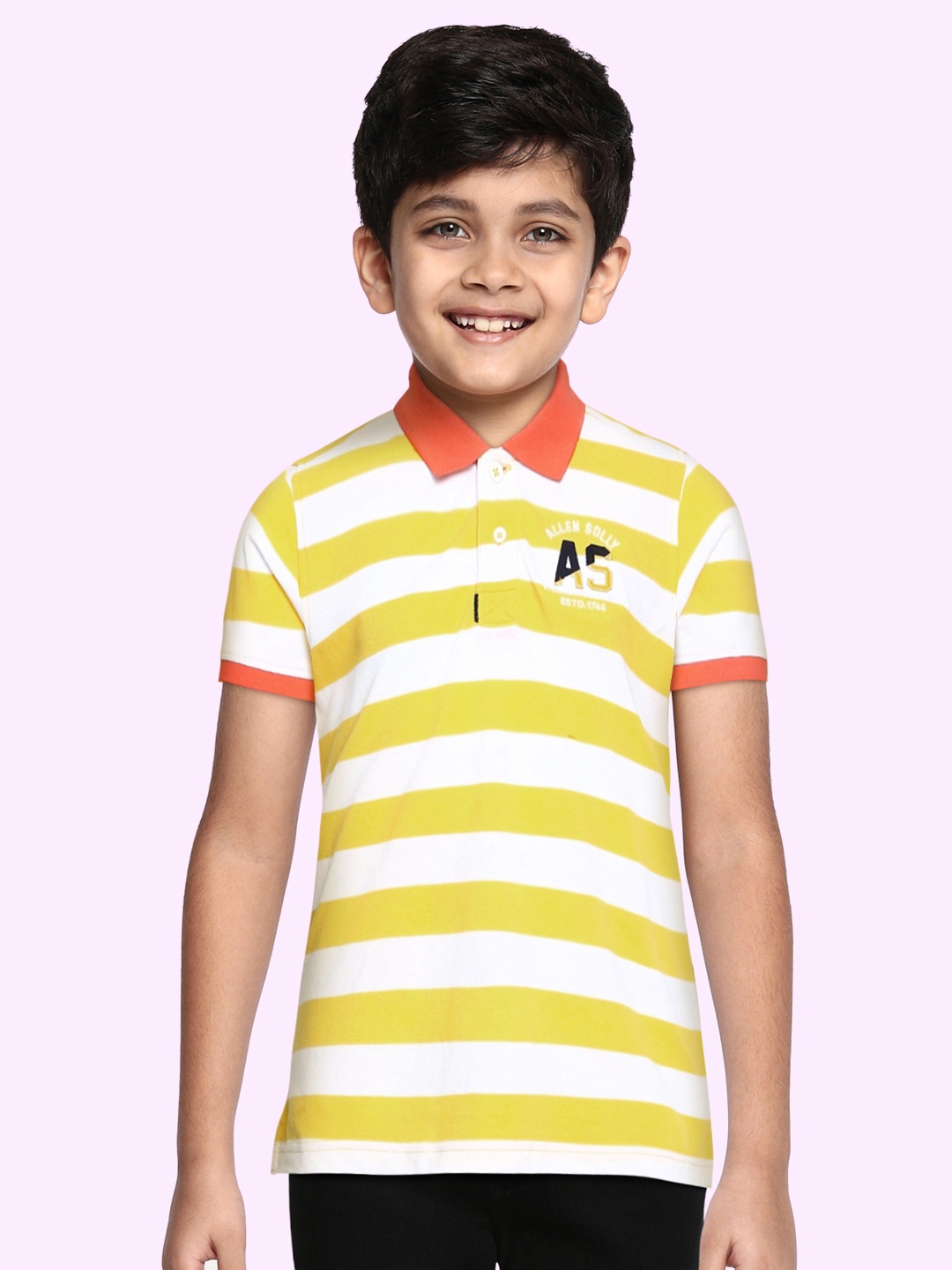 

Allen Solly Junior Boys White & Yellow Striped Polo Collar T-shirt