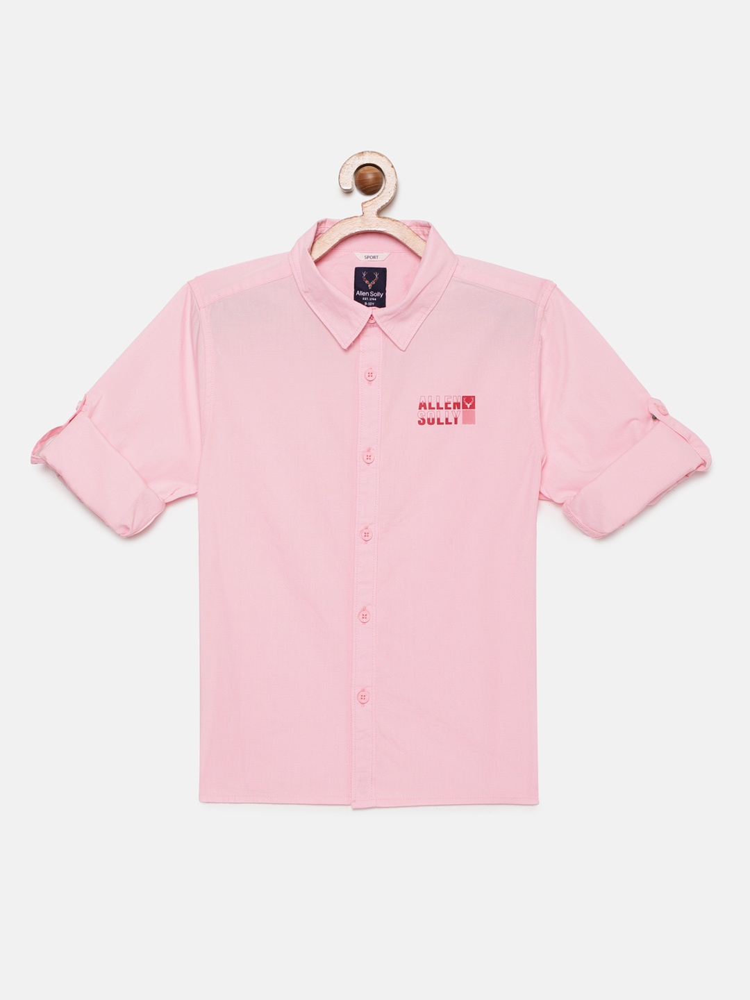 

Allen Solly Junior Boys Pink Boxy Solid Pure Cotton Casual Shirt