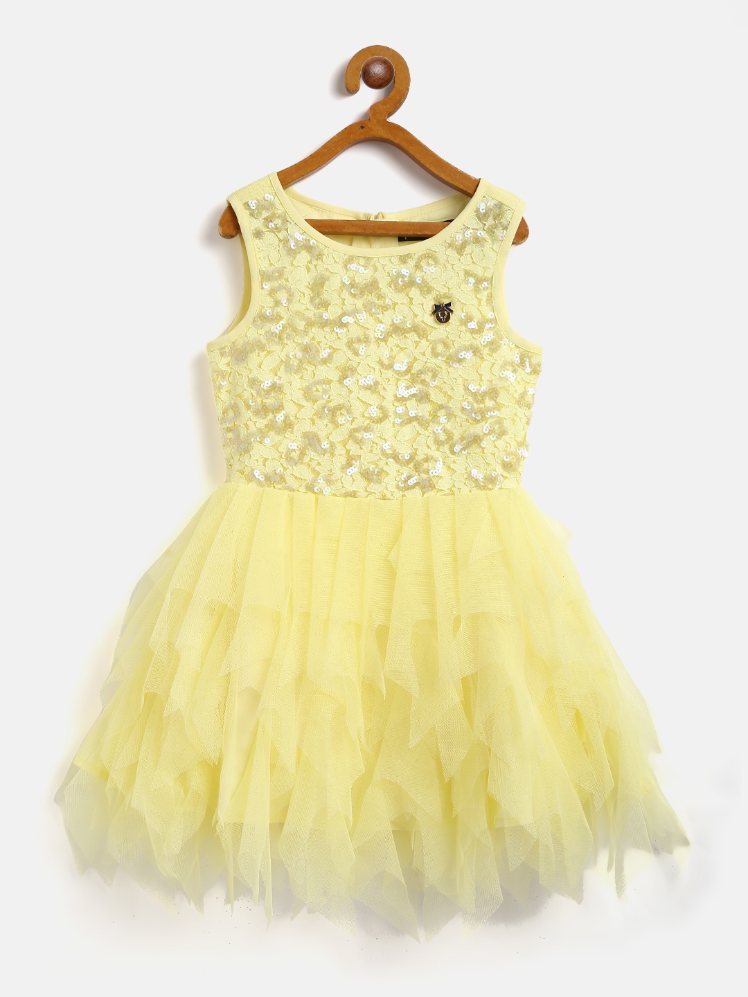 

Allen Solly Junior Girls Yellow Sequinned Ruffled Net Fit & Flare Dress