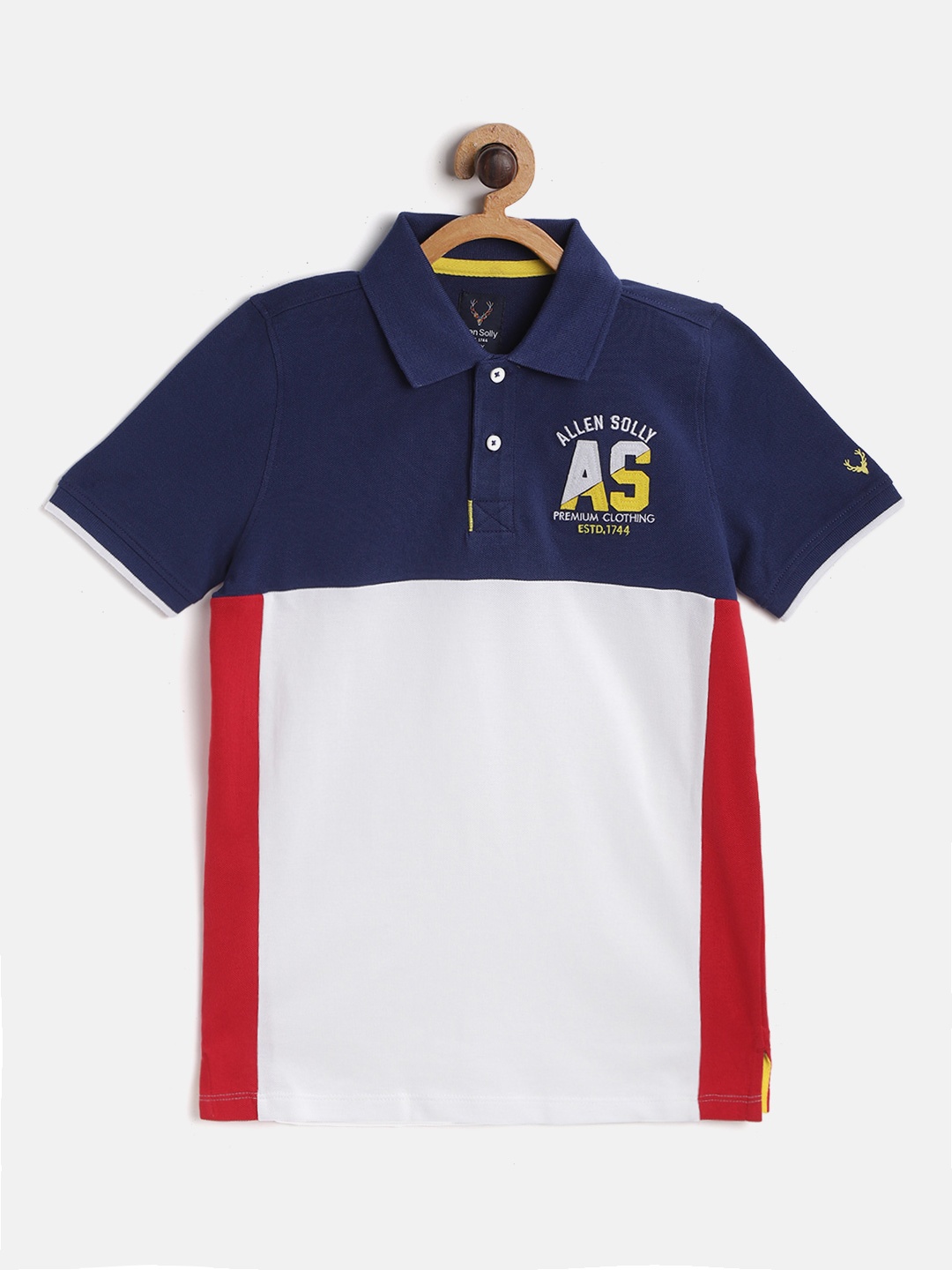 

Allen Solly Junior Boys White & Navy Blue Colourblocked Polo Collar T-shirt