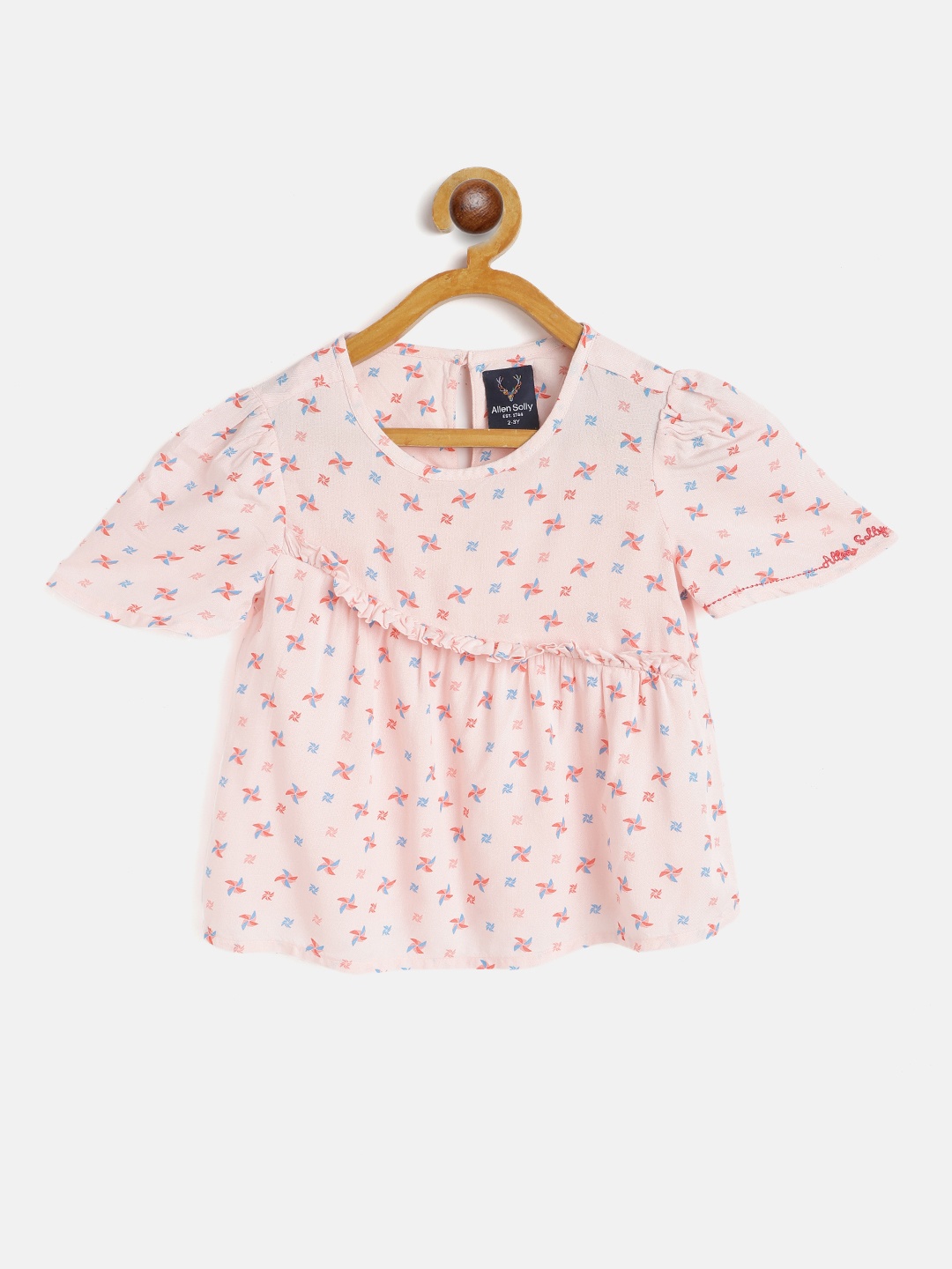 

Allen Solly Junior Girls Pink & Red Flared Sleeves Ruffles A-Line Top
