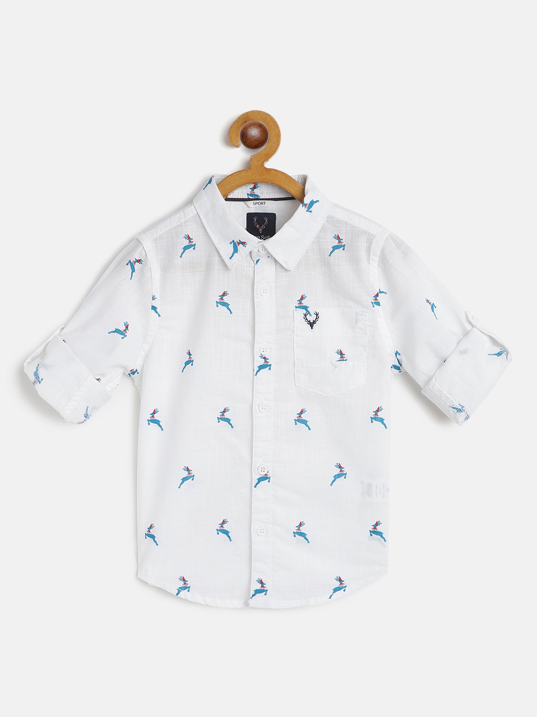 

Allen Solly Junior Boys White & Blue Reindeer print Cotton Casual Shirt